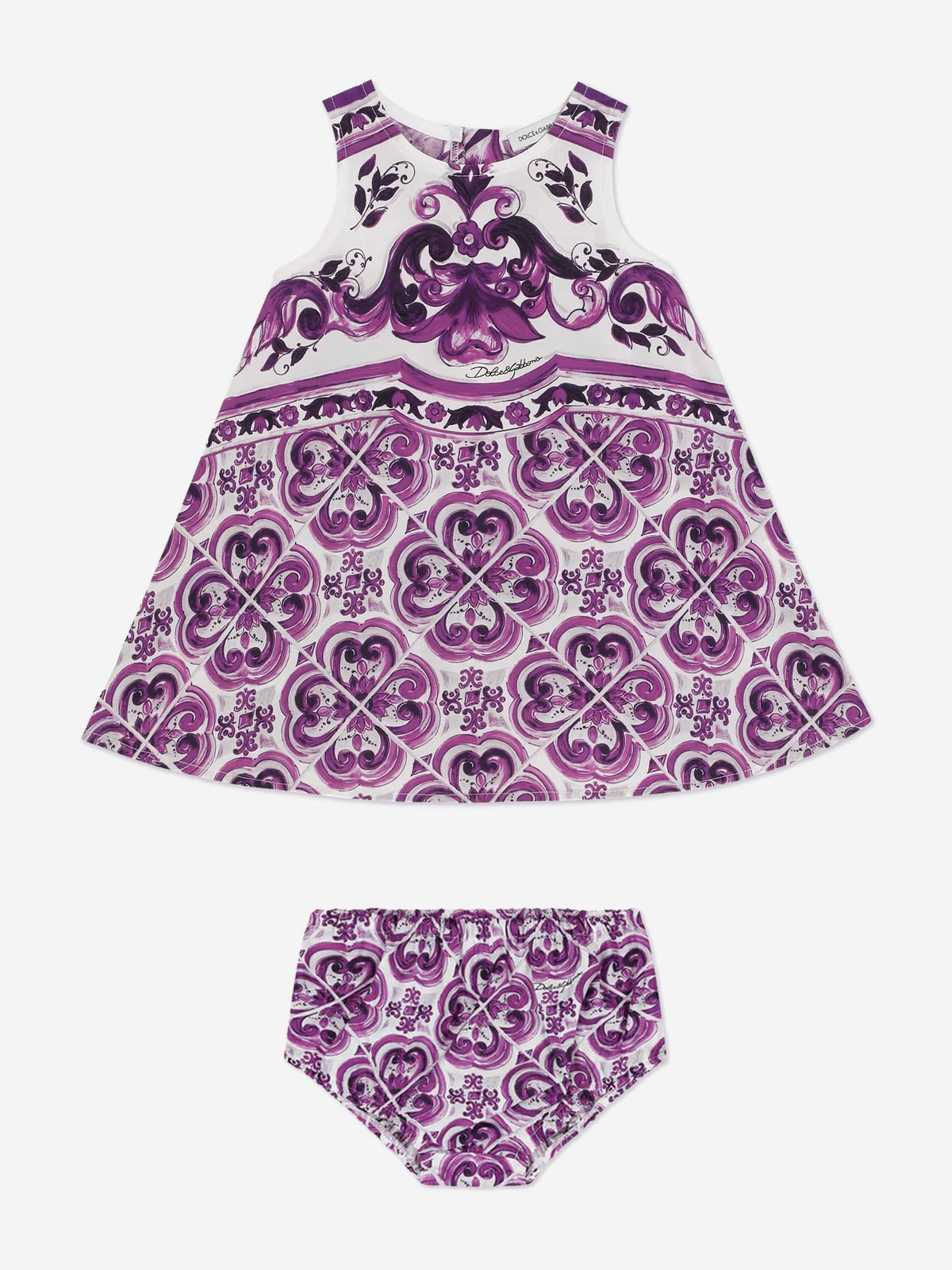 Dolce & Gabbana Baby Girls Majolica Dress with Knickers in Purple 