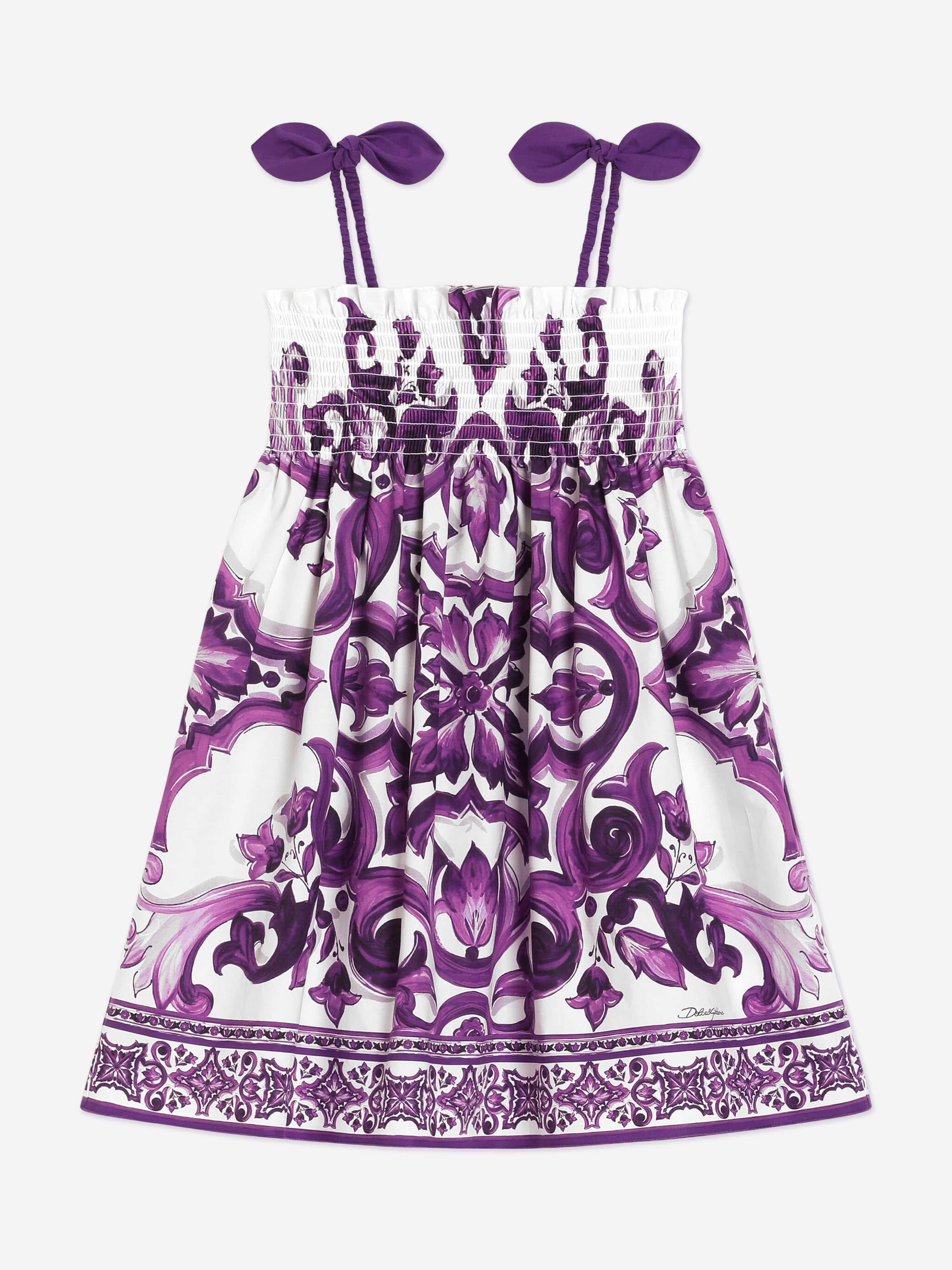 Dolce & Gabbana Girls Majolica Sleeveless Dress in Purple