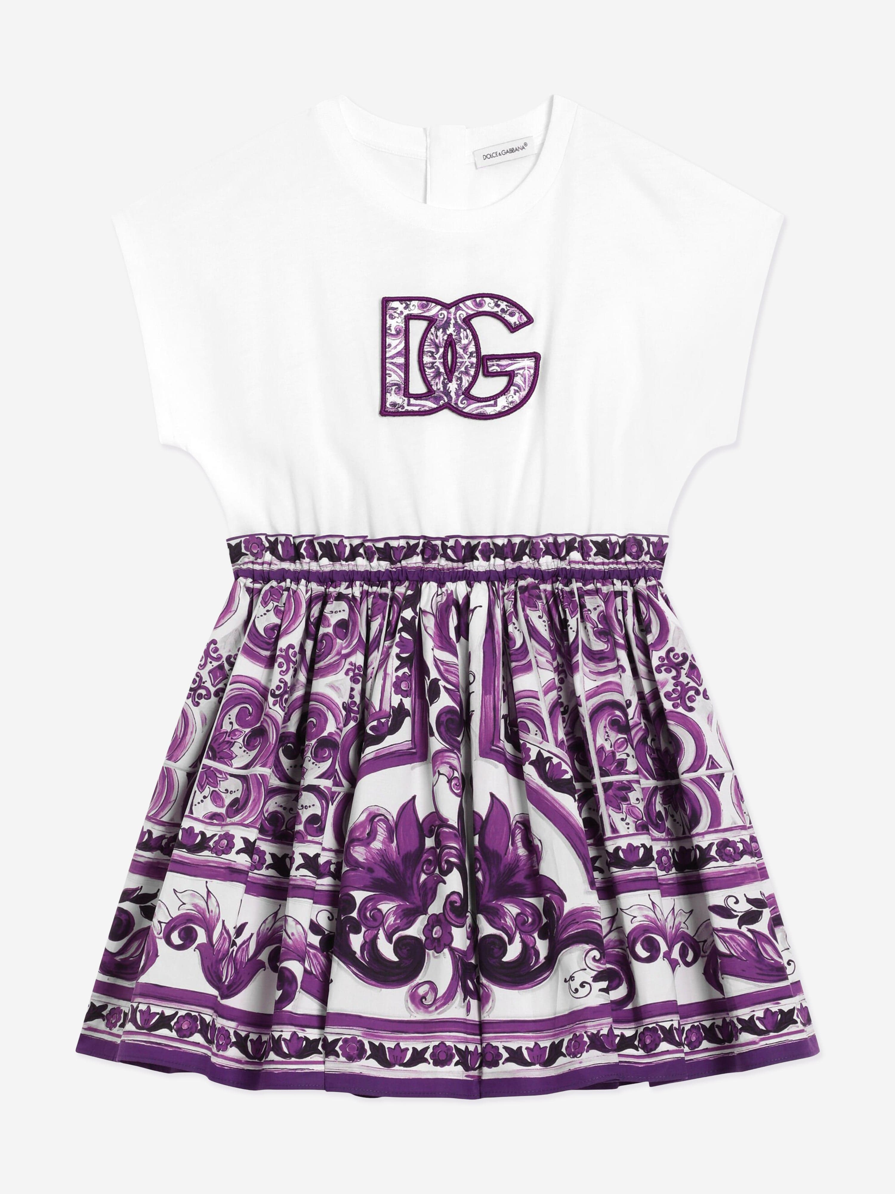Dolce & Gabbana Girls Majolica Logo Dress in Purple