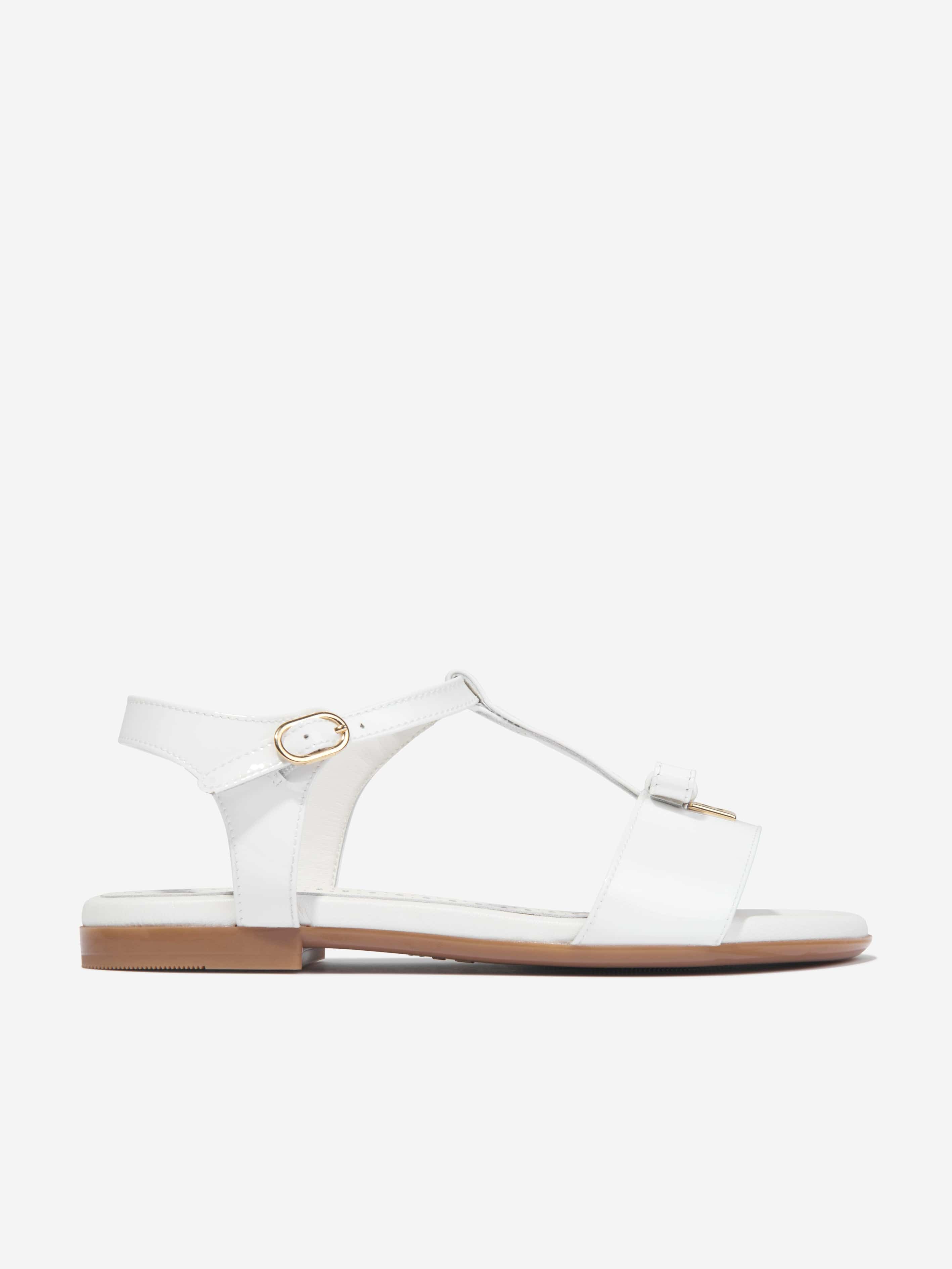 Dolce & Gabbana Girls Patent Leather Sandals in White | Childsplay