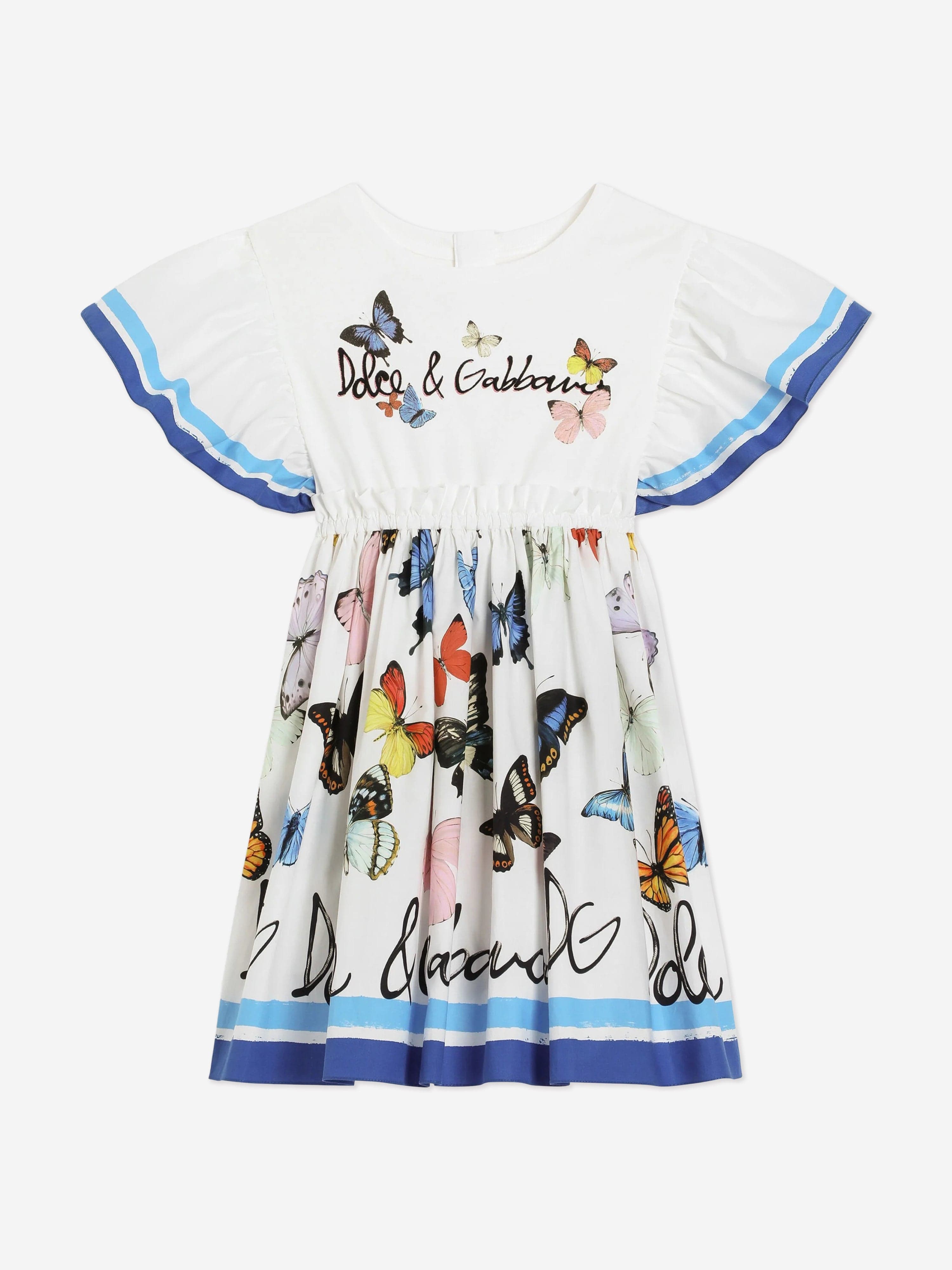 Dolce & Gabbana Girls Butterfly Print Dress in White | Childsplay Clothing Dolce & Gabbana Girls Butterfly Print Dress in White | Childsplay Clothing