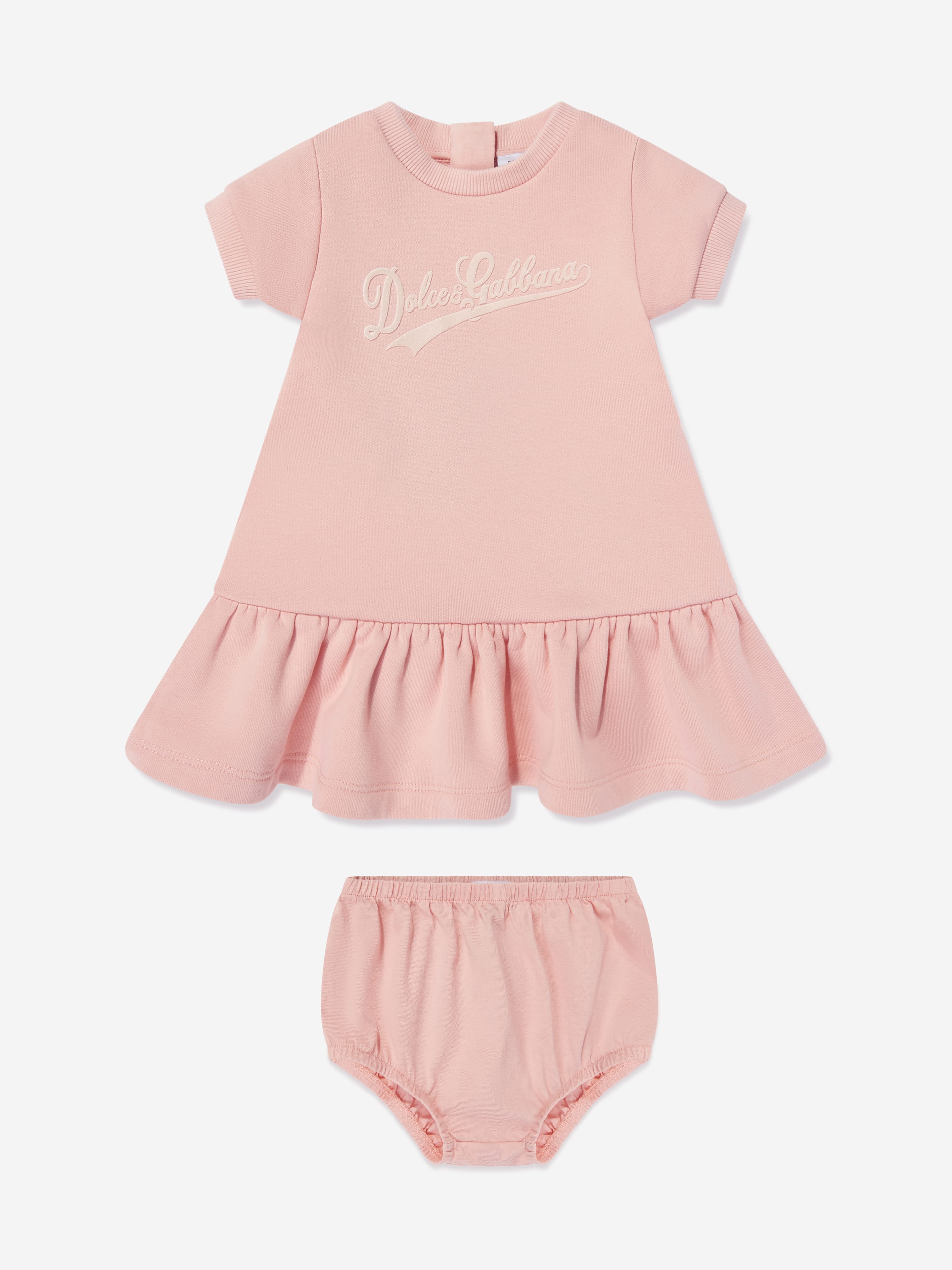 Dolce & Gabbana Baby Girls Embroidered Logo Dress in Pink