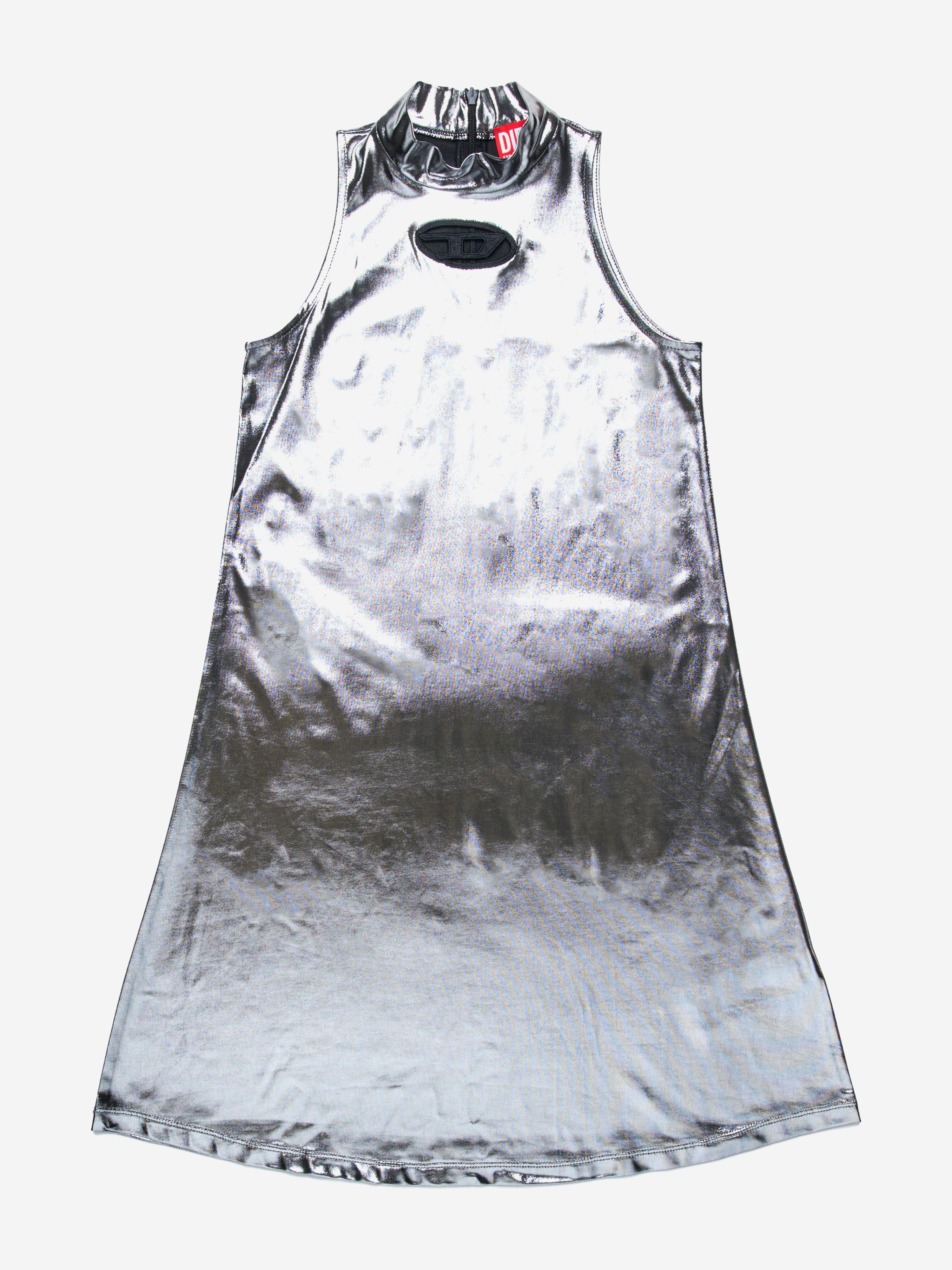 diesel dress metallic Diesel Girls Metallic Sleeveless Dress in Silver