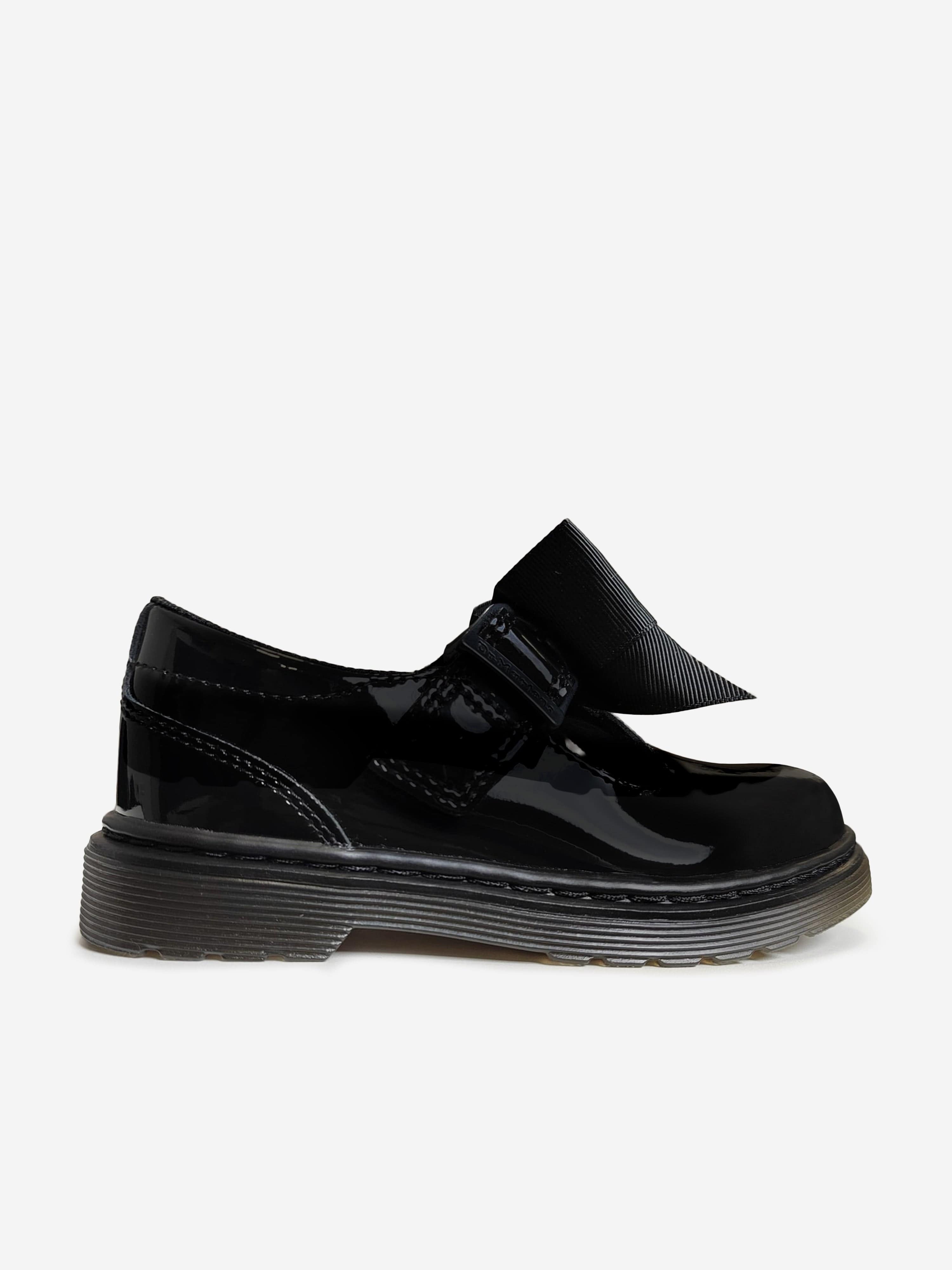 Dr Martens Girls Polley II Bow Patent Leather Shoes in Black