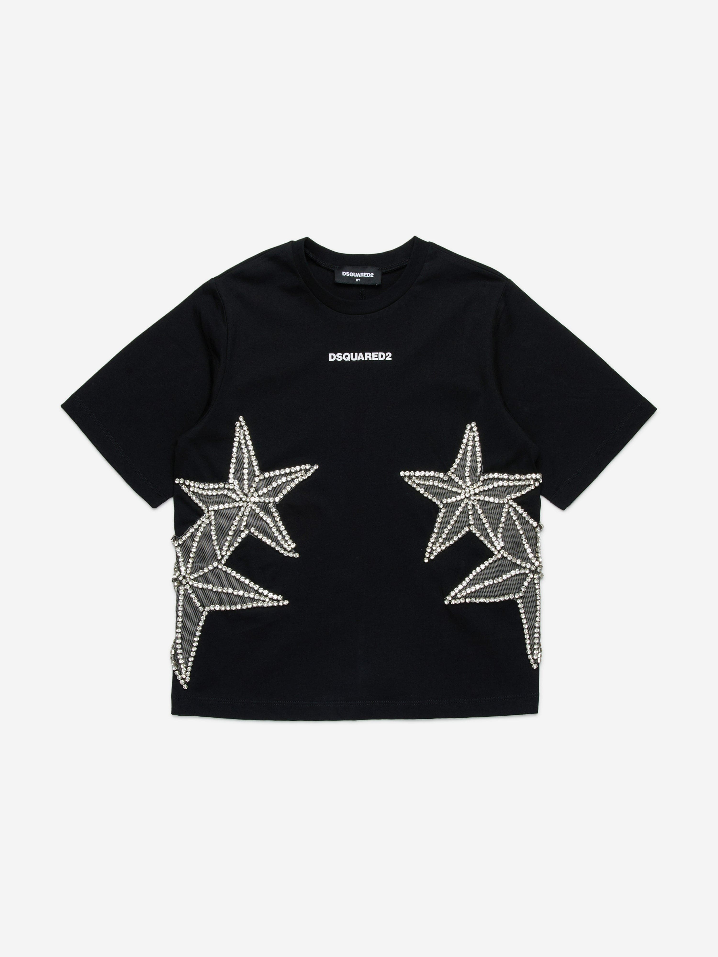 Dsquared2 Kids Dsquared2 Girls Crystal Stars T-Shirt in Black