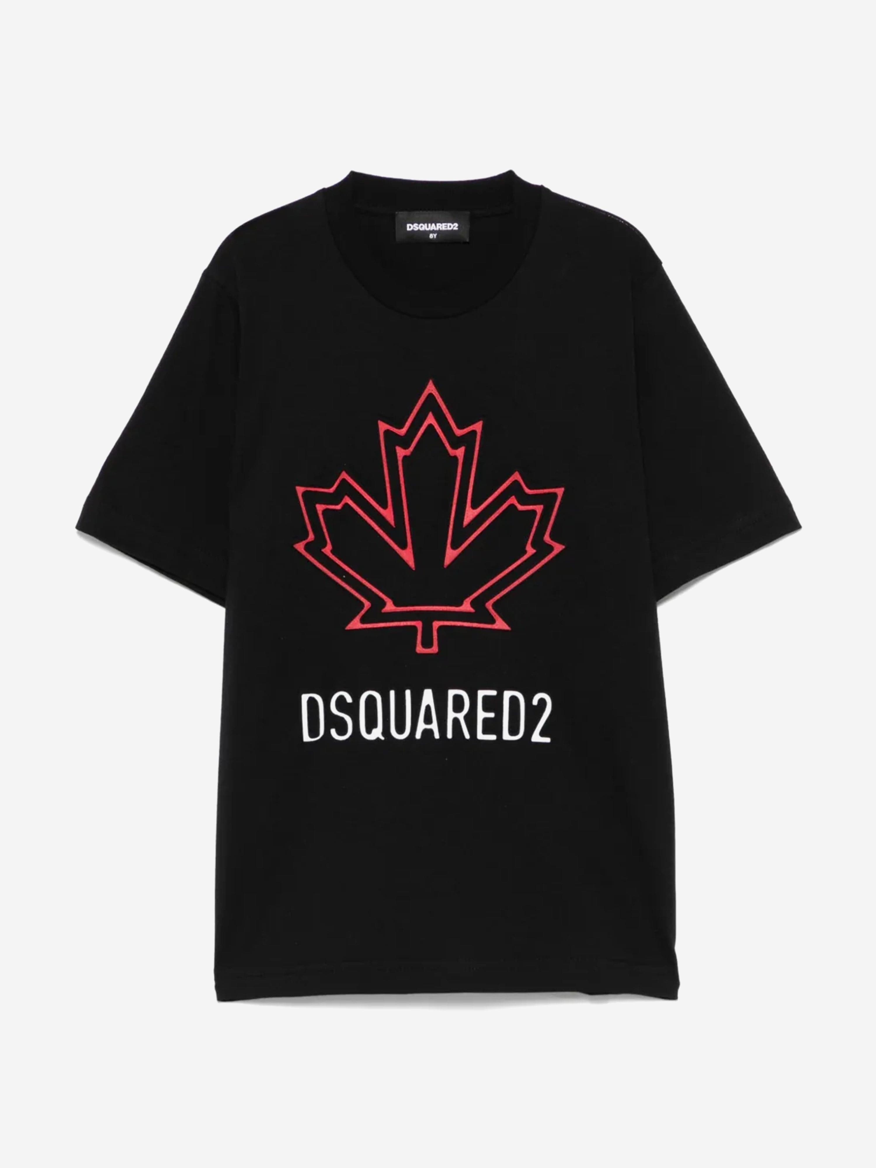 Dsquared2 Kids Dsquared2 Kids Maple Leaf Logo T-Shirt in Black