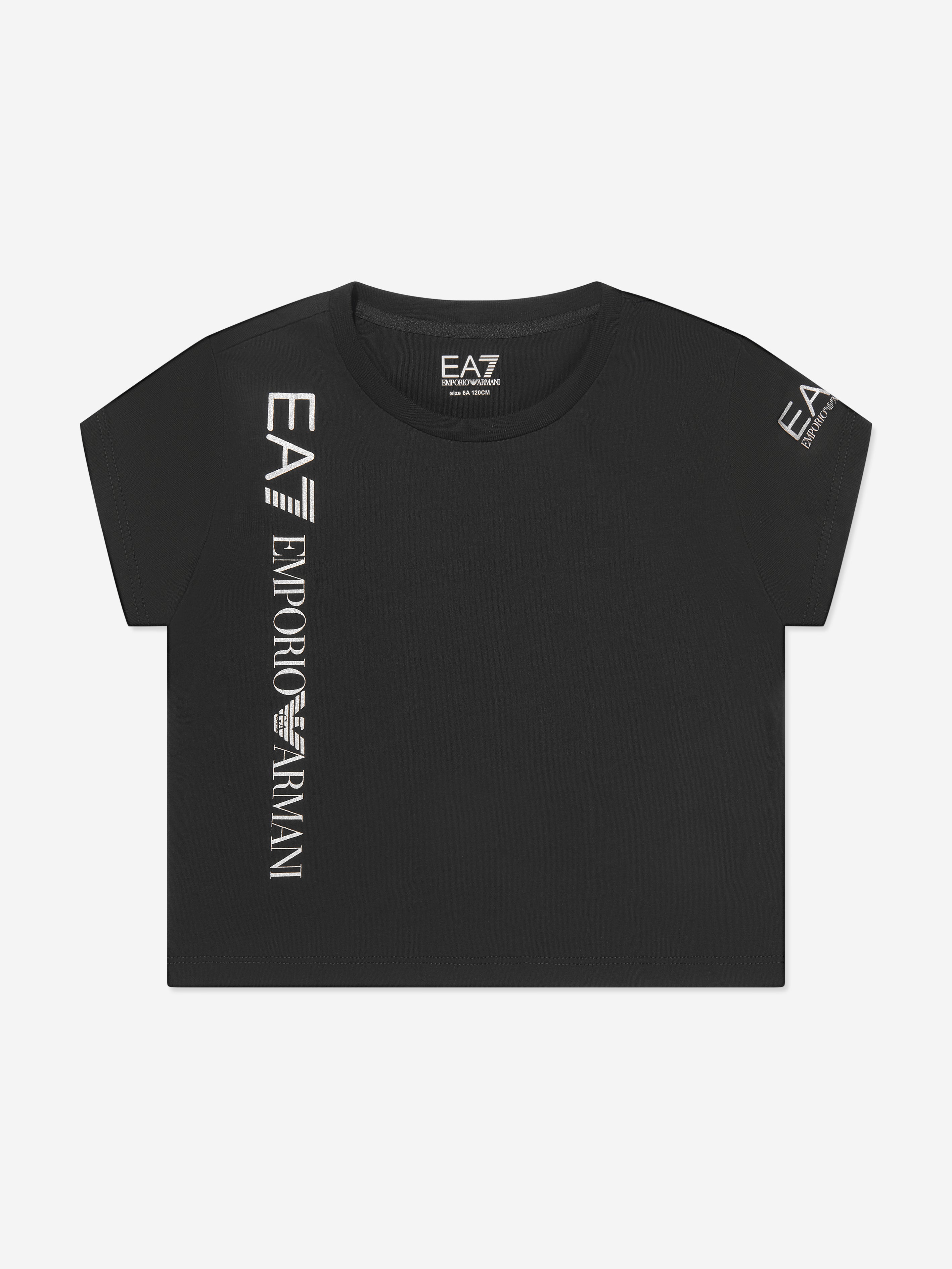 Girls Train Shiny Logo Cropped T-Shirt in Black