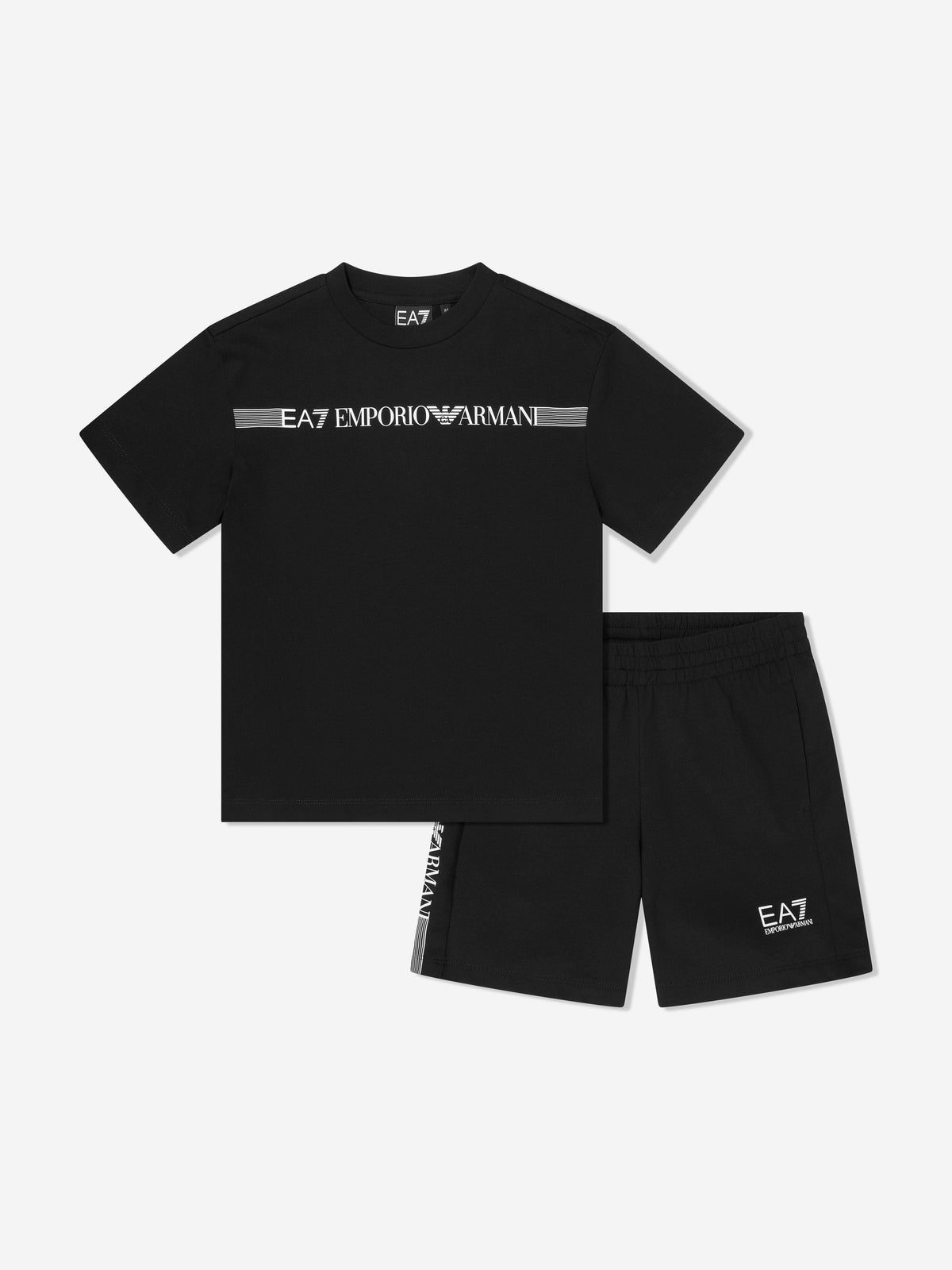 EA7 Emporio Armani Boys Train Logo Short Set in Black | Childsplay 