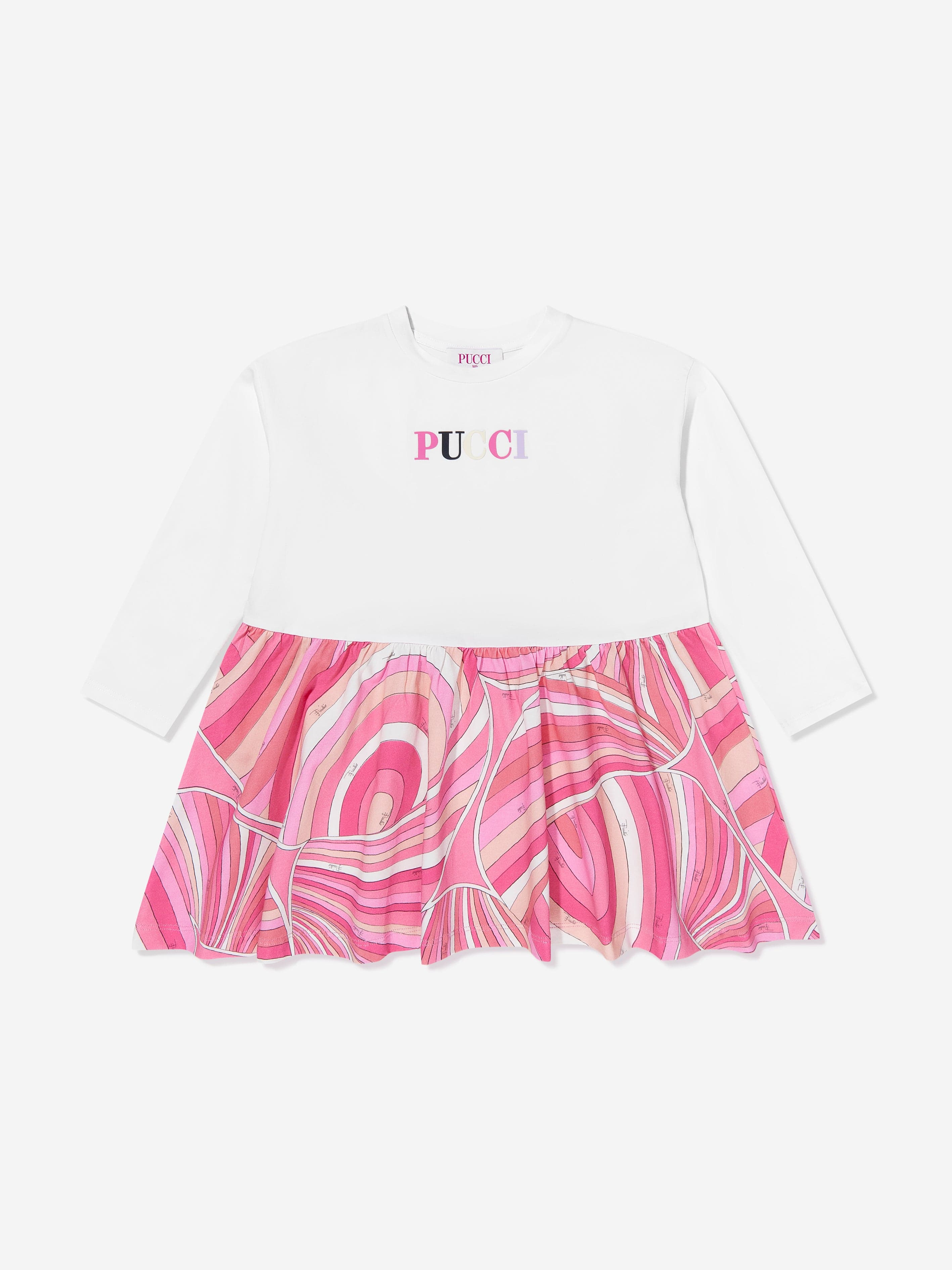 pucci iride print mini dress PUCCI Girls Iride Print Dress in Ivory