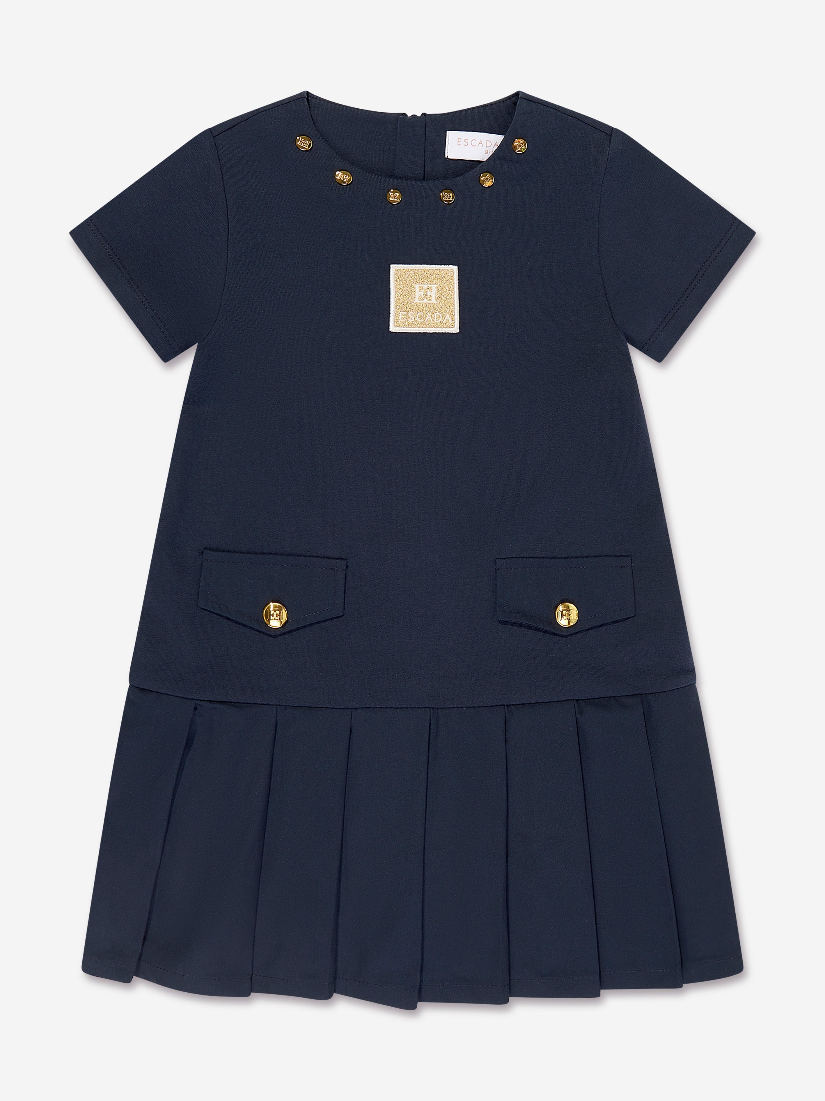 Escada Girls Embroidered Badge Dress in Navy