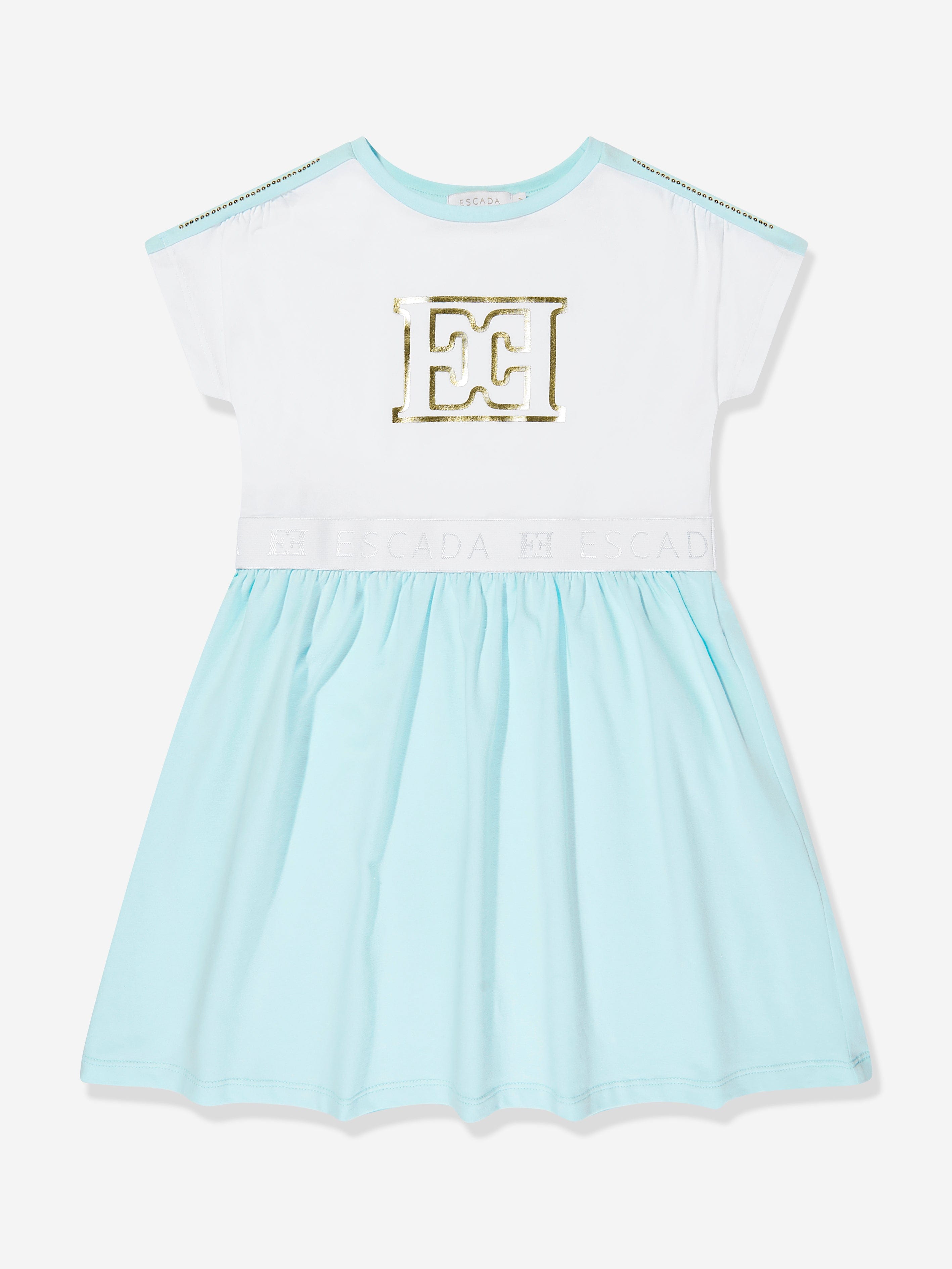 Escada Girls Logo Print Dress in White
