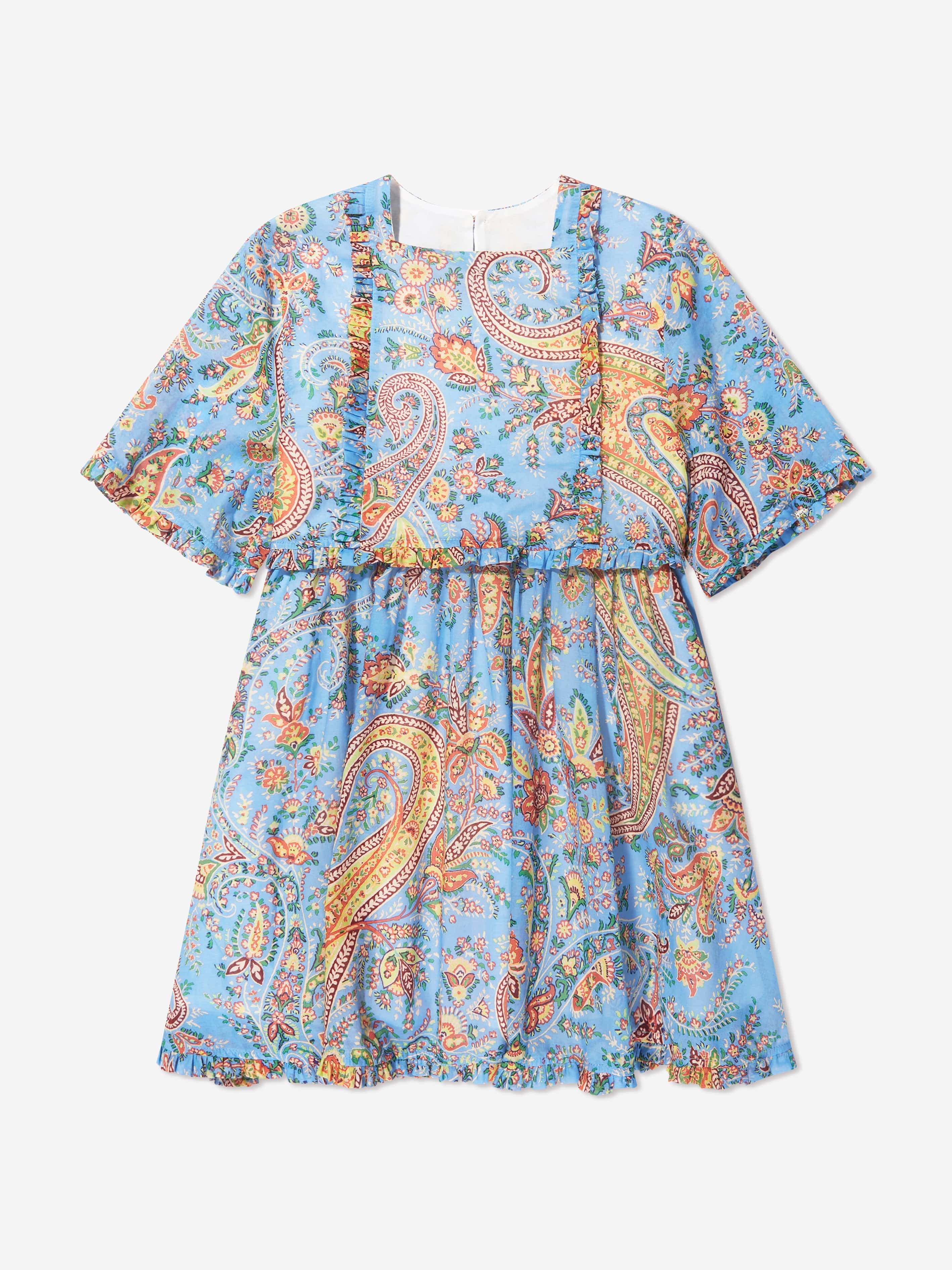 Etro, Kid’s Floral Paisley Dress, Light Blue, Size 6Y