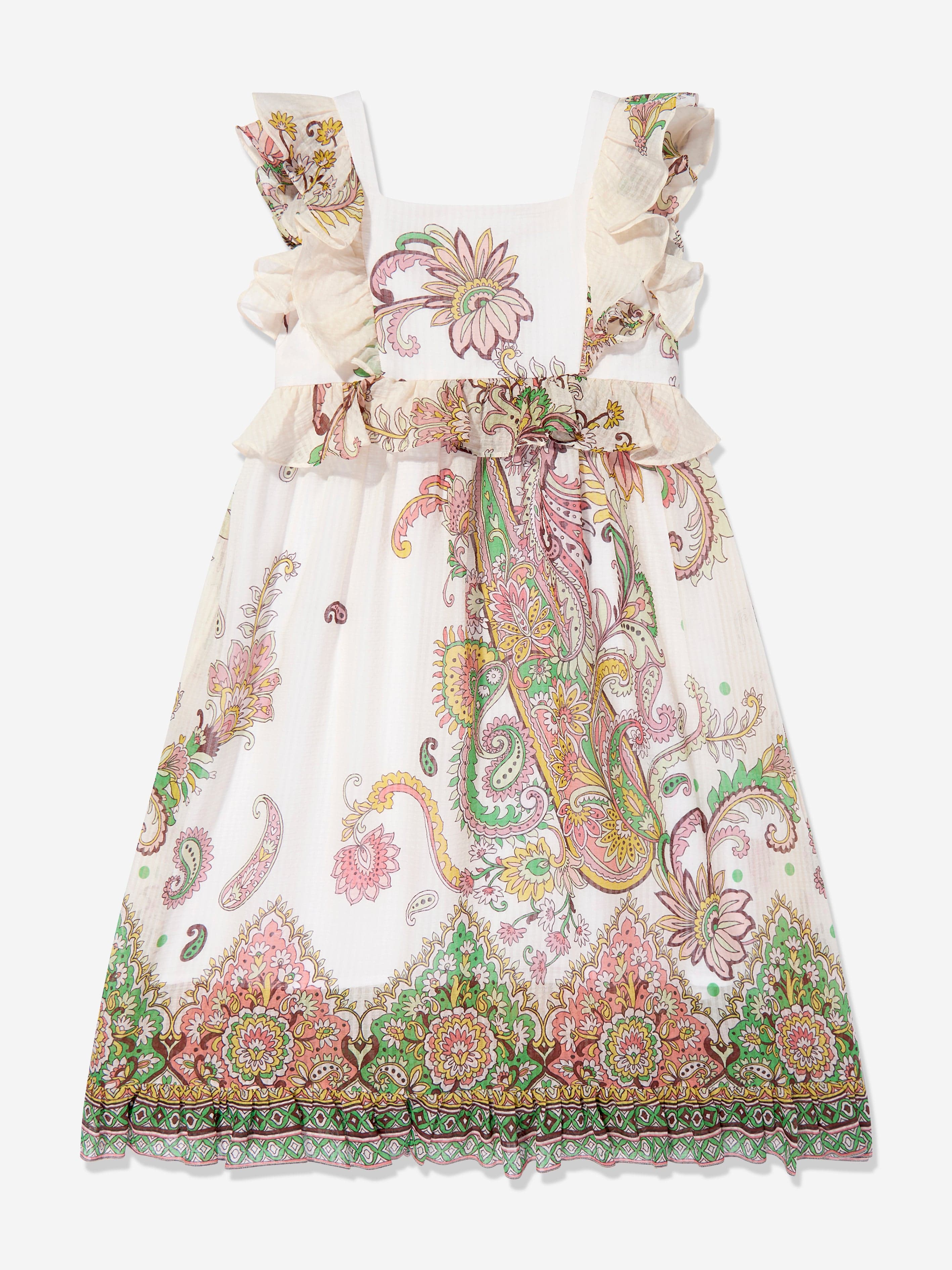 white christmas dresses Etro Girls Cotton and Silk Paisley Print Dress in Multicolour