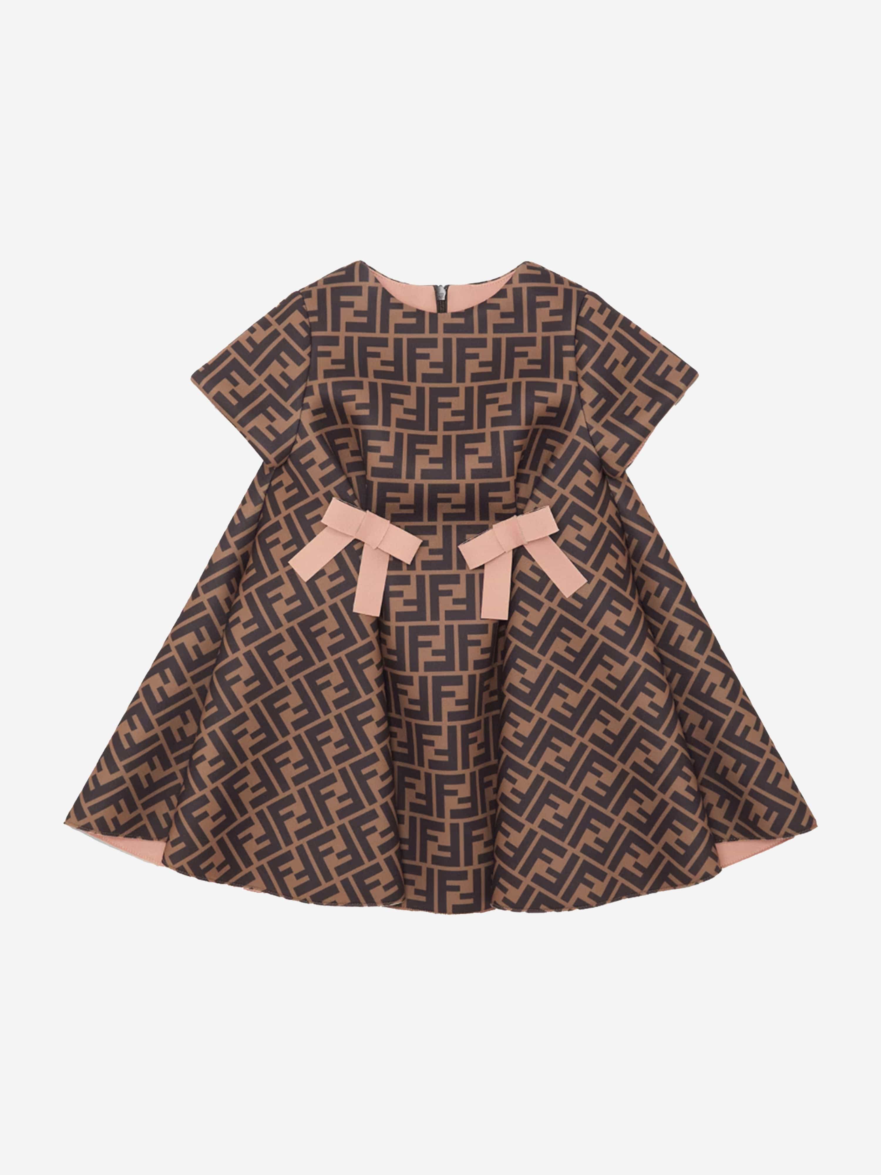 Fendi Kids - Baby Girls FF Logo Dress in Brown | Childsplay Clothing Fendi Kids - Baby Girls FF Logo Dress in Brown | Childsplay Clothing