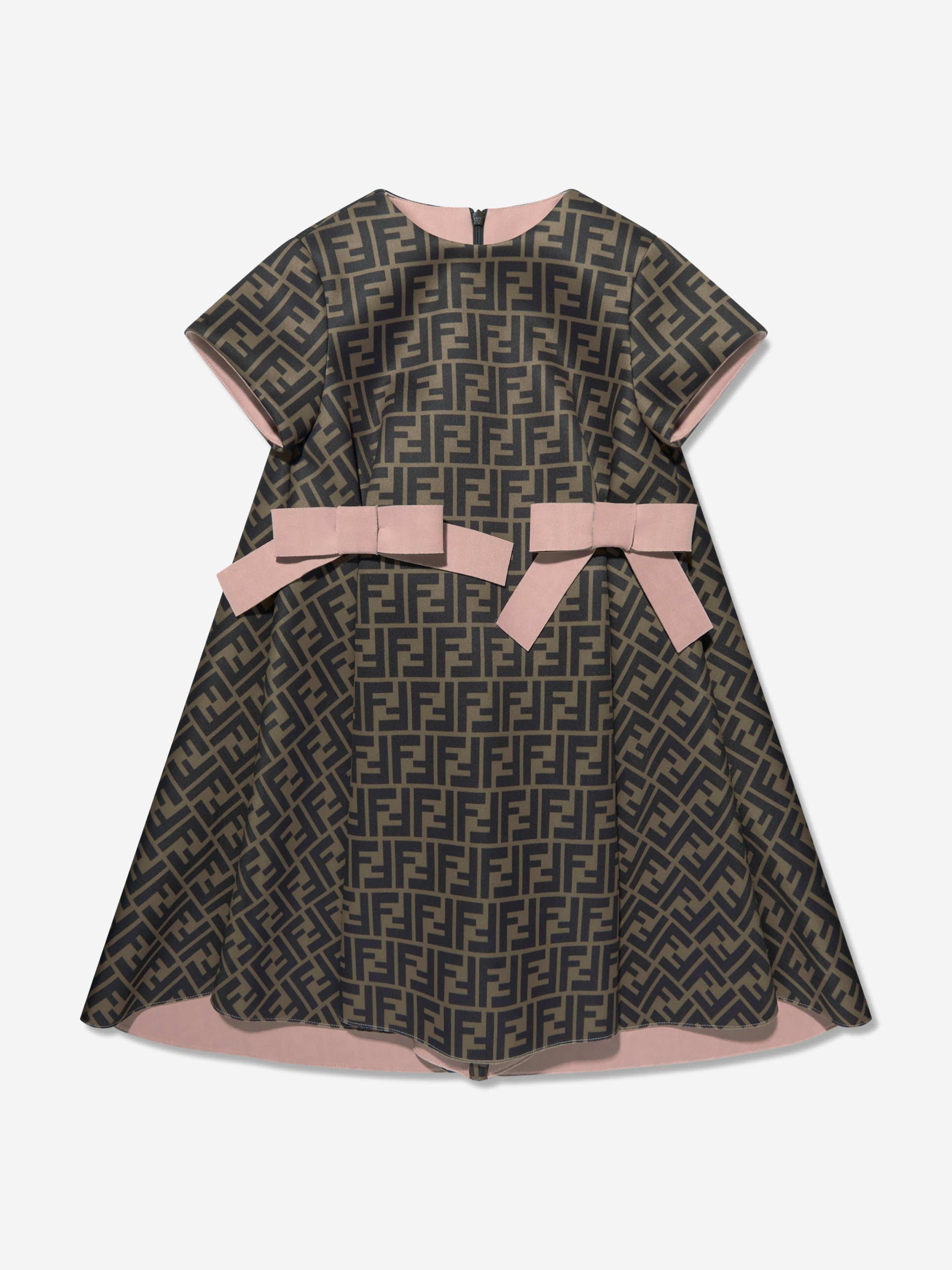 Fendi Girls Pink & Brown FF Logo Dress