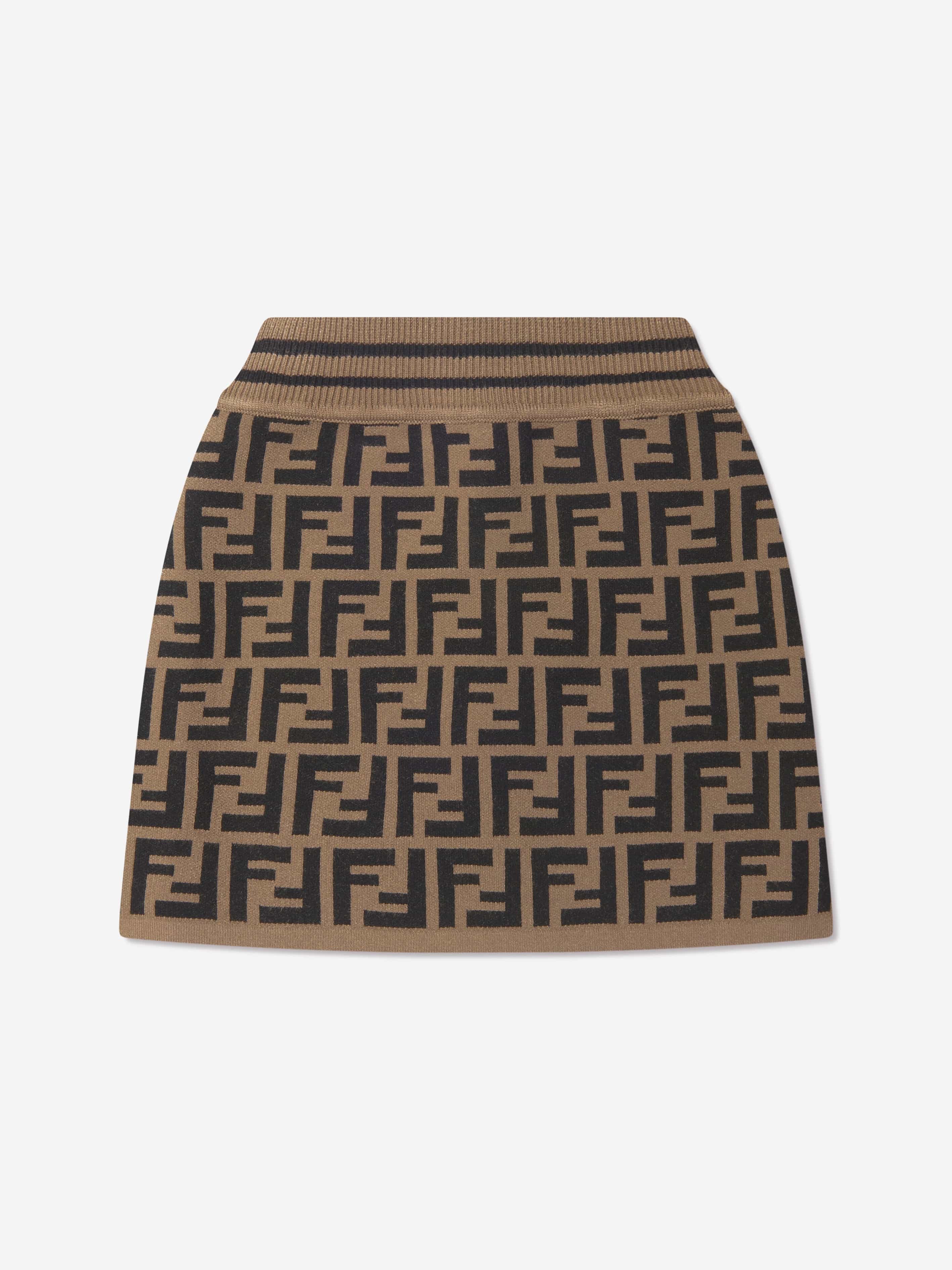 Fendi Kids Fendi Girls FF Logo Knitted Skirt in Brown | Childsplay