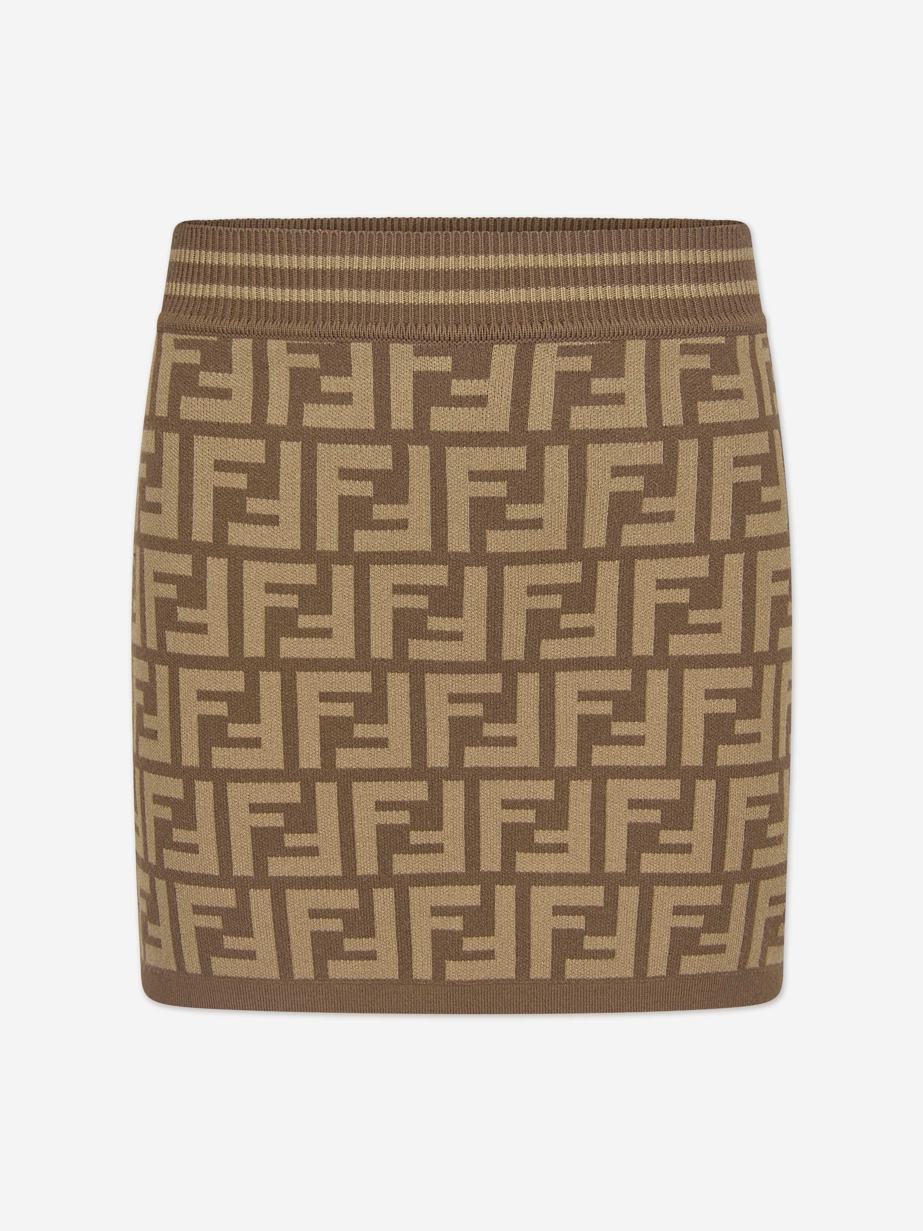 Fendi Kids Fendi Girls FF Logo Knitted Skirt in Brown | Childsplay