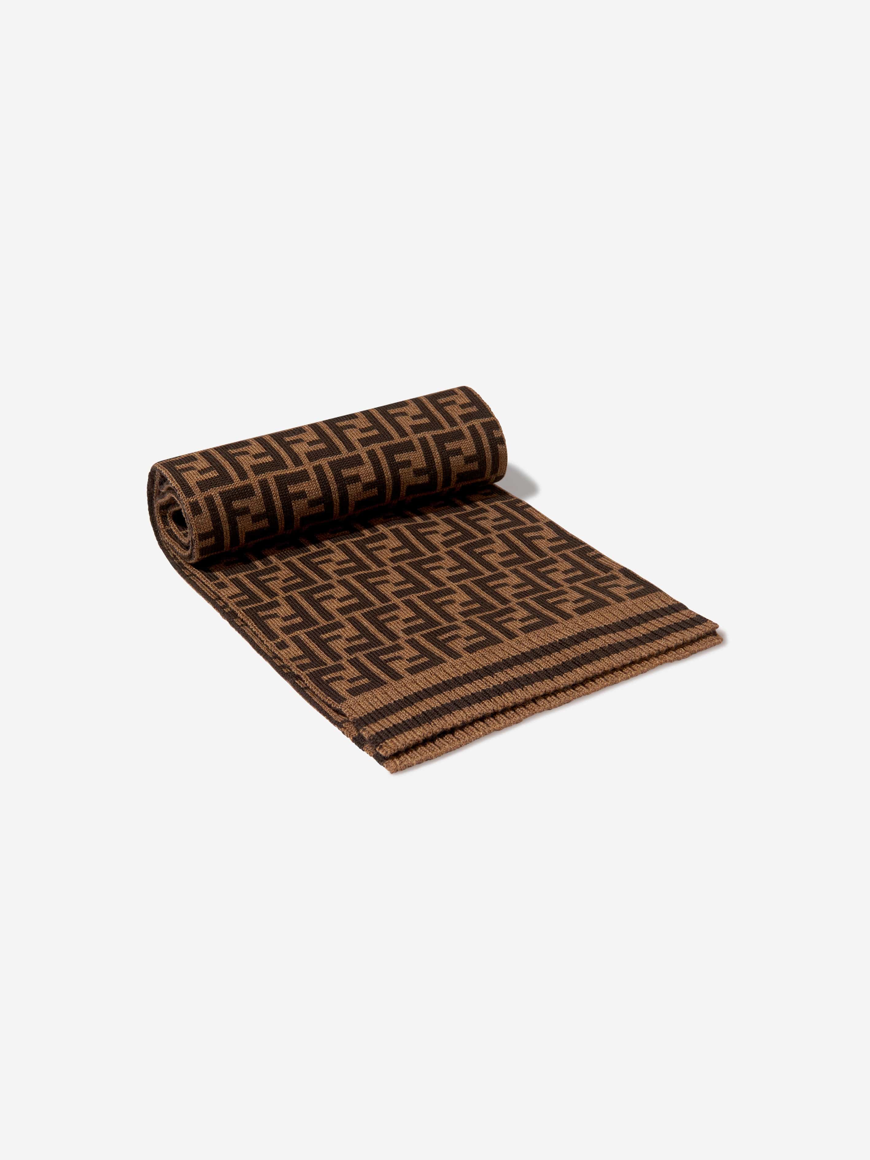 Fendi Kids Wool Logo Scarf in Brown | Childsplay Clothing