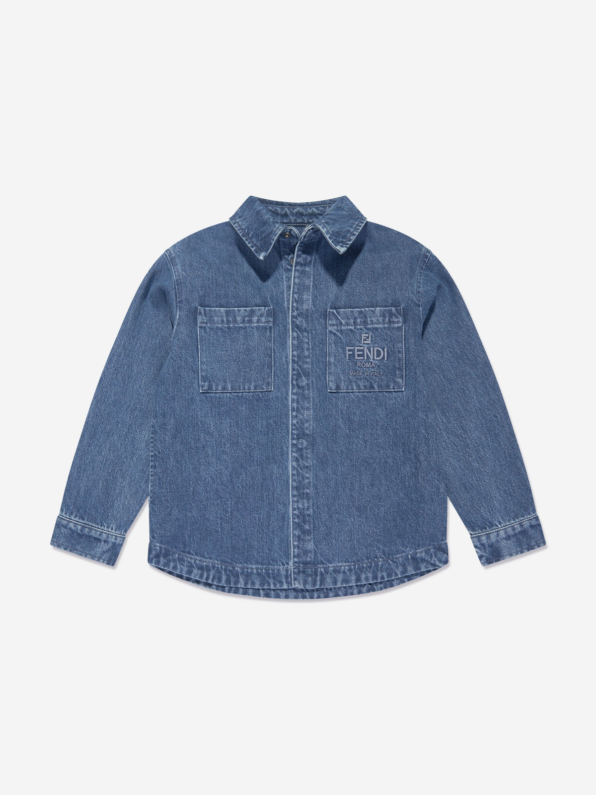 Fendi Kids FF Logo Denim Overshirt in Blue | Childsplay Clothing