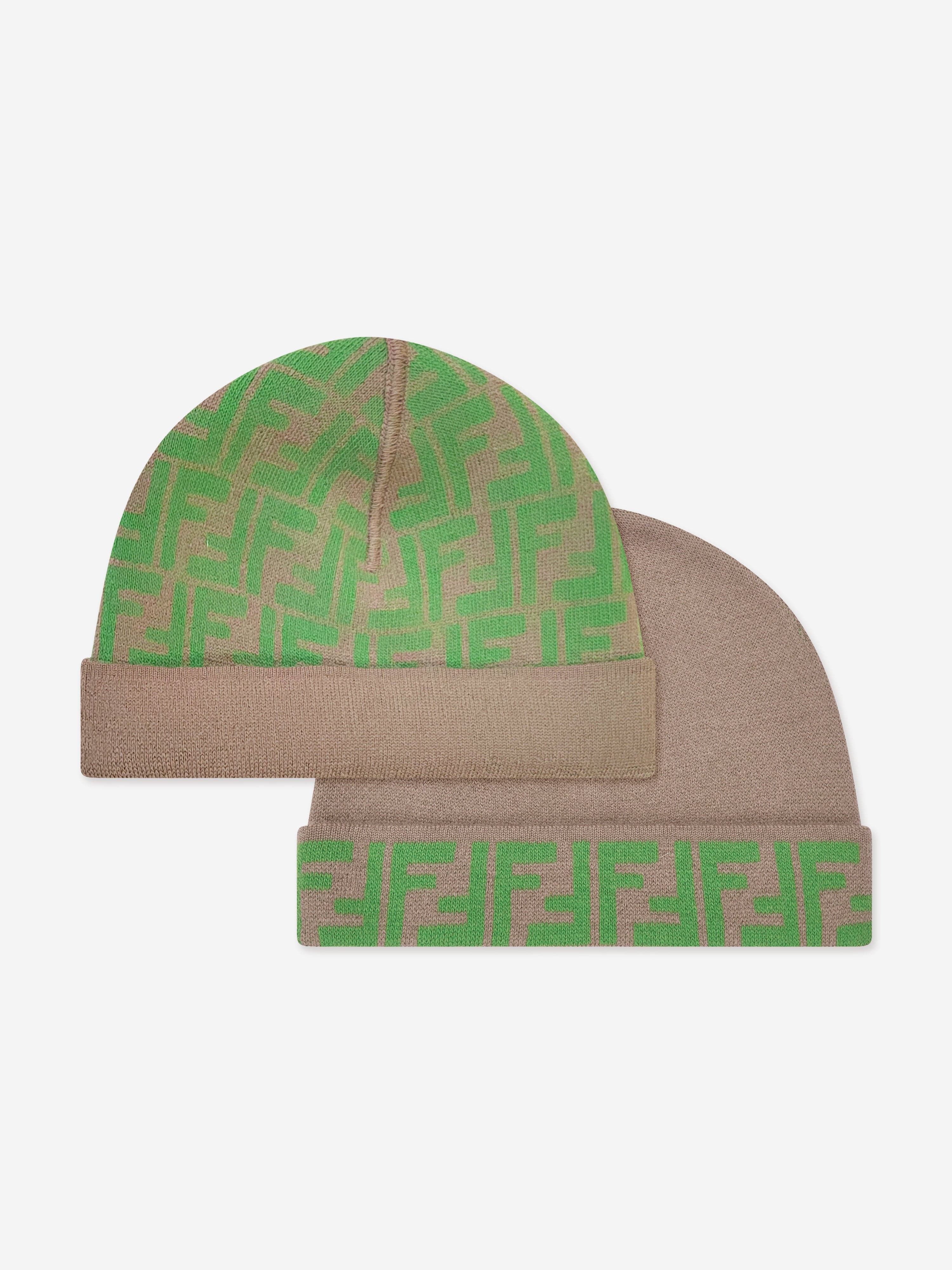 Fendi Kids FF Logo Reversible Beanie in Beige | Childsplay Clothing