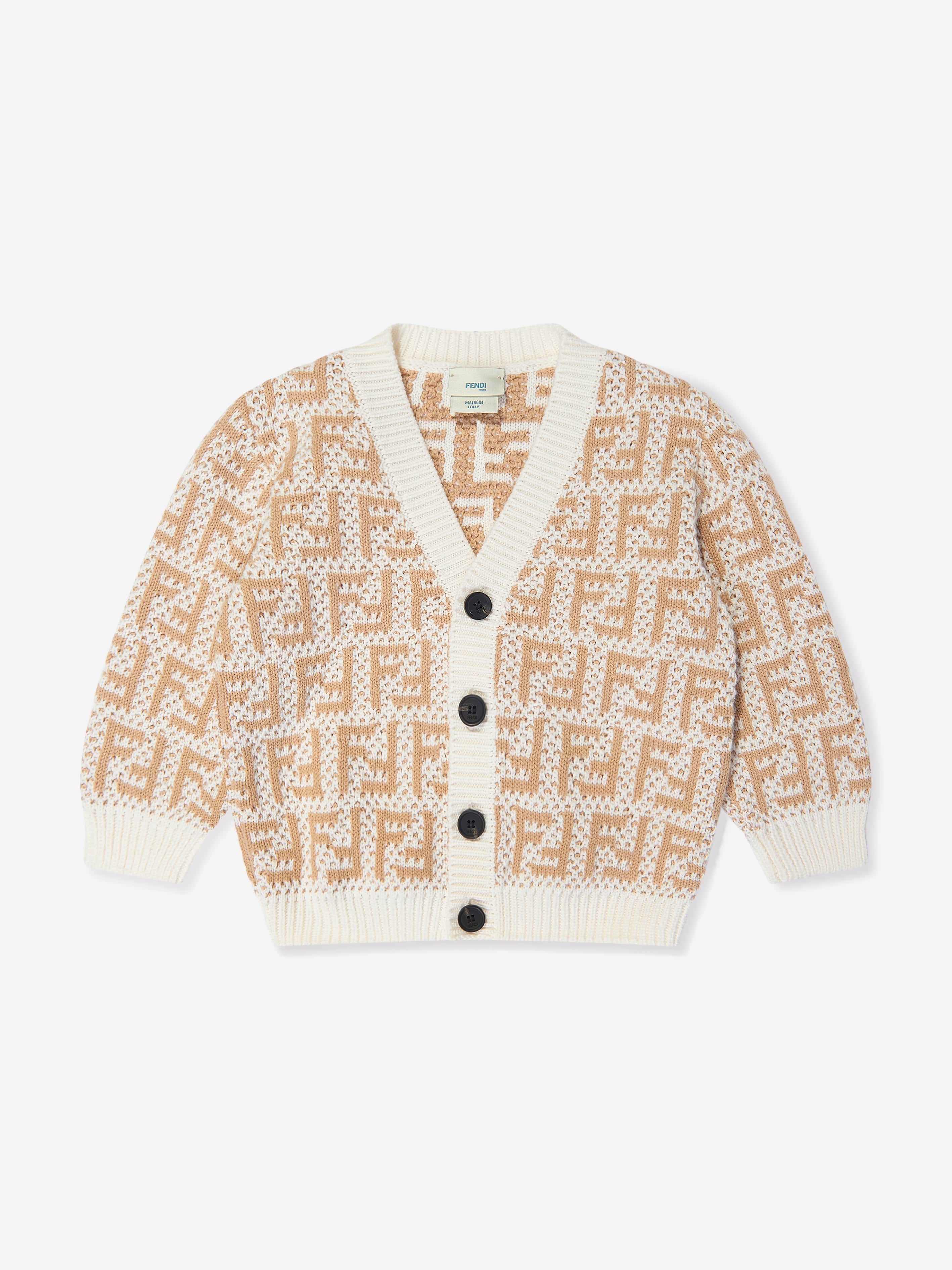 Fendi Kids Fendi Baby FF Logo Cardigan in Beige | Childsplay Clothing