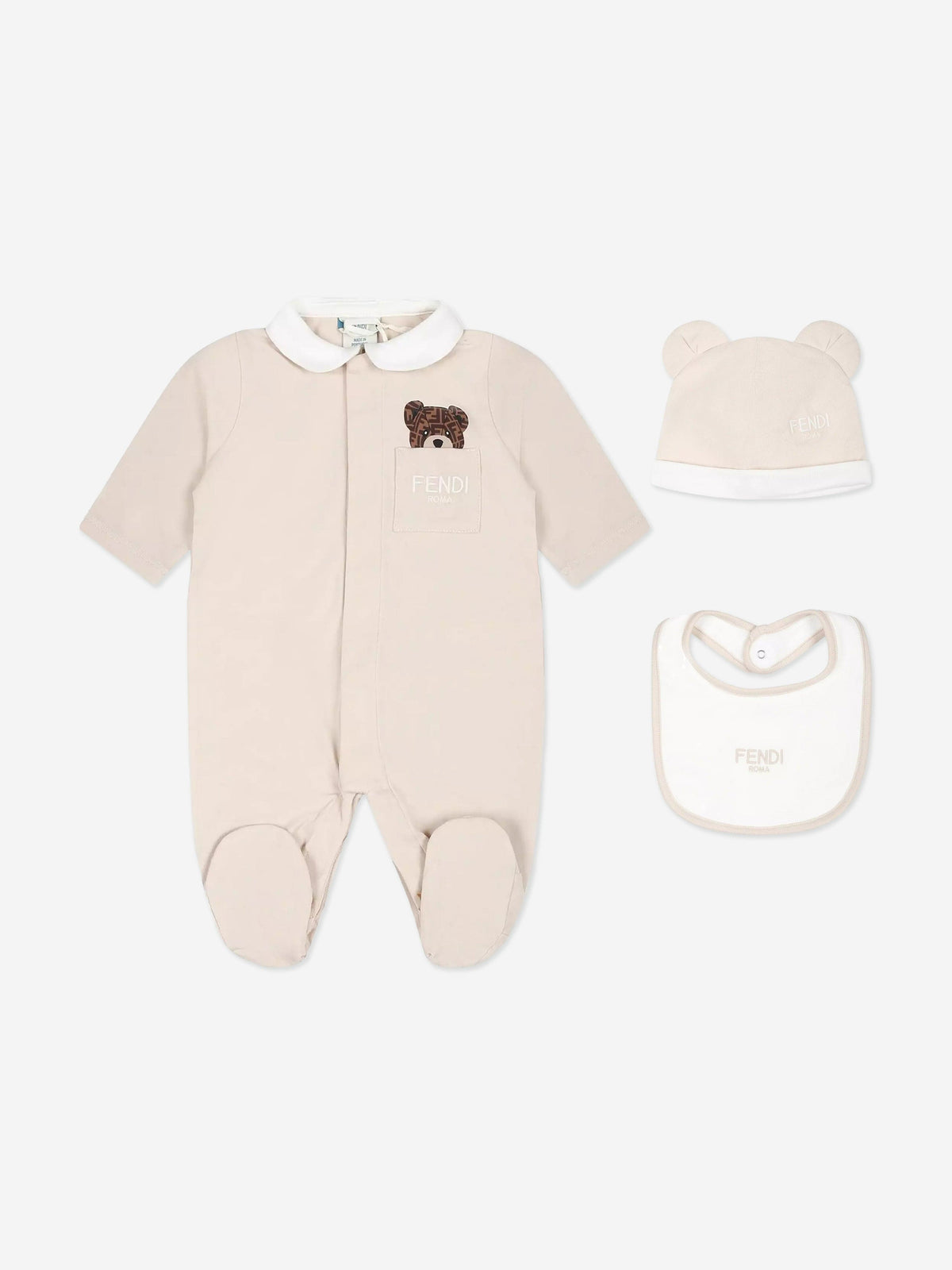 Fendi Baby Bear Babygrow Gift Set in Beige | Childsplay Clothing