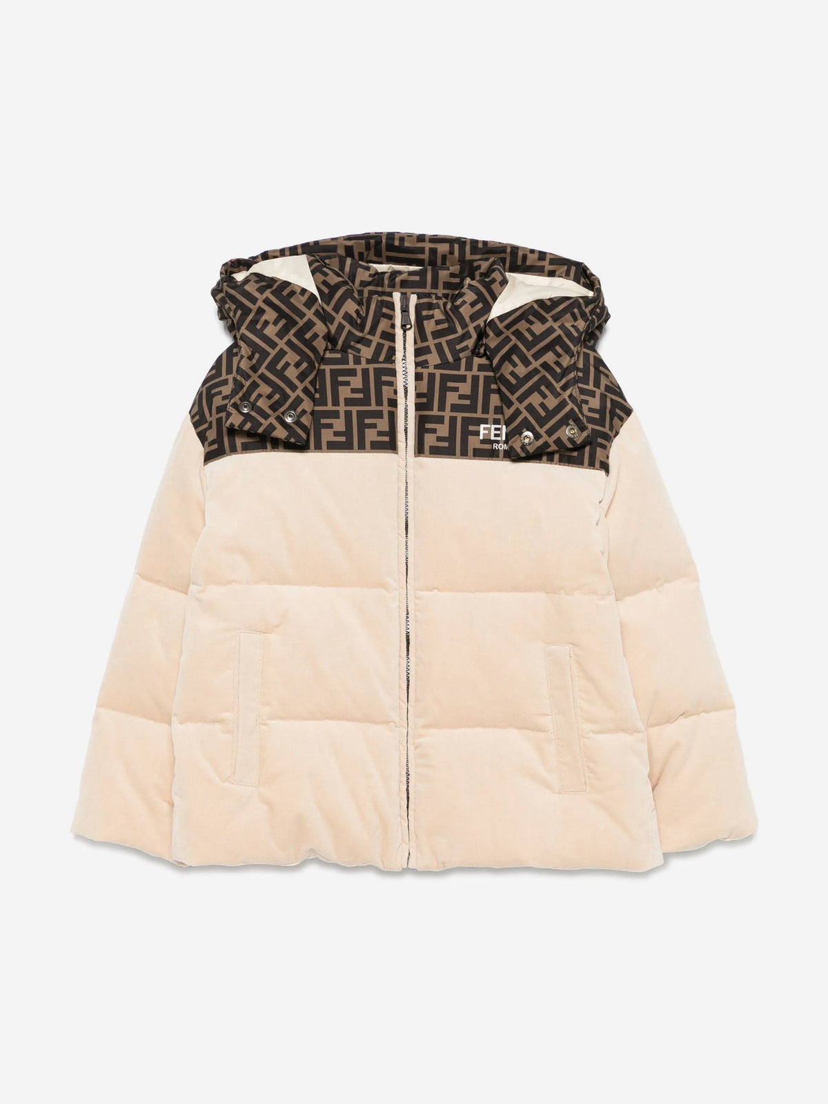 Fendi Kids Down Padded Puffer Jacket in Beige | Childsplay Clothing