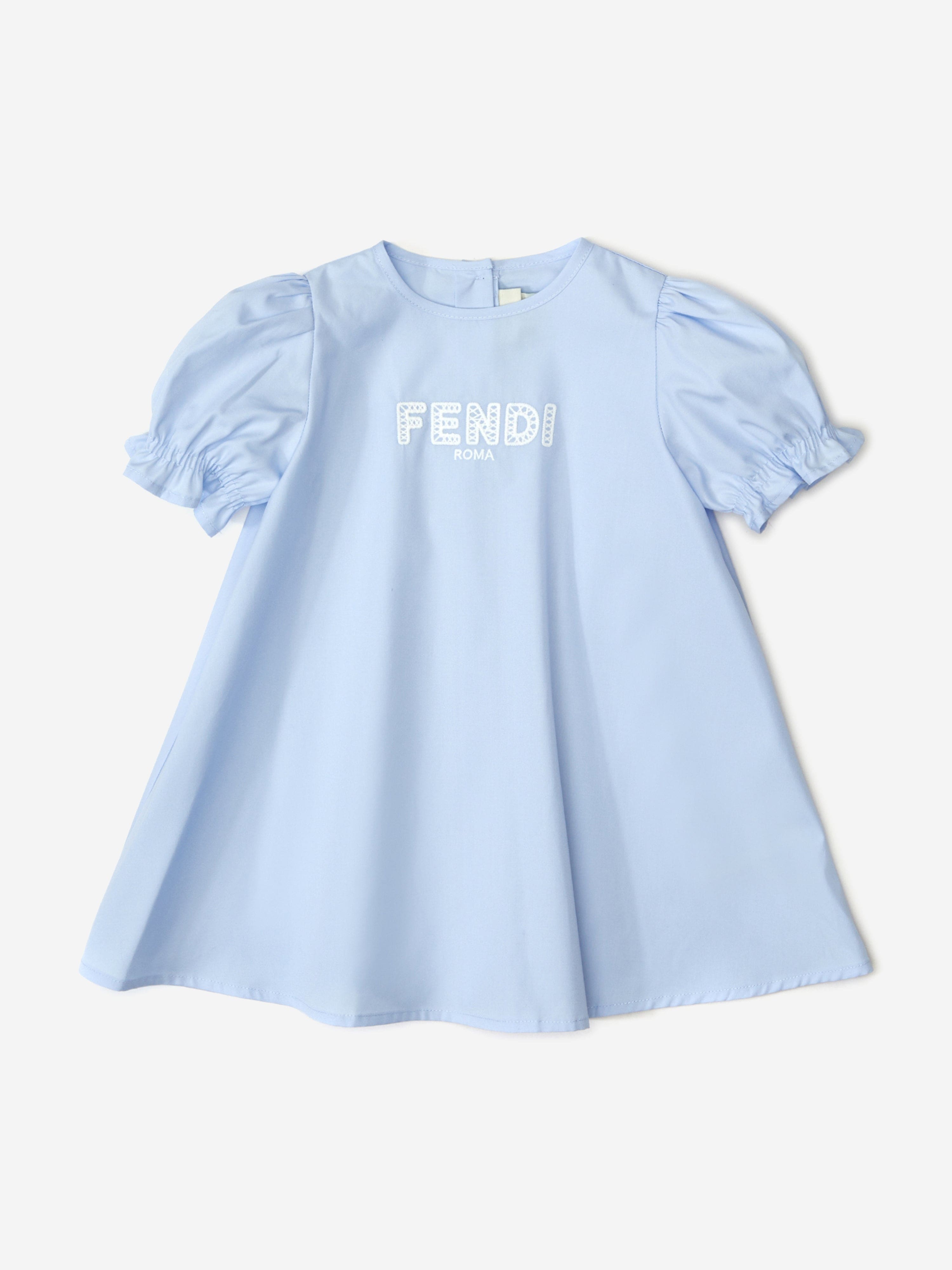 Fendi Baby Girls Embroidered Logo Dress in Blue 18 Mths Fendi Baby Girls Embroidered Logo Dress in Blue 18 Mths