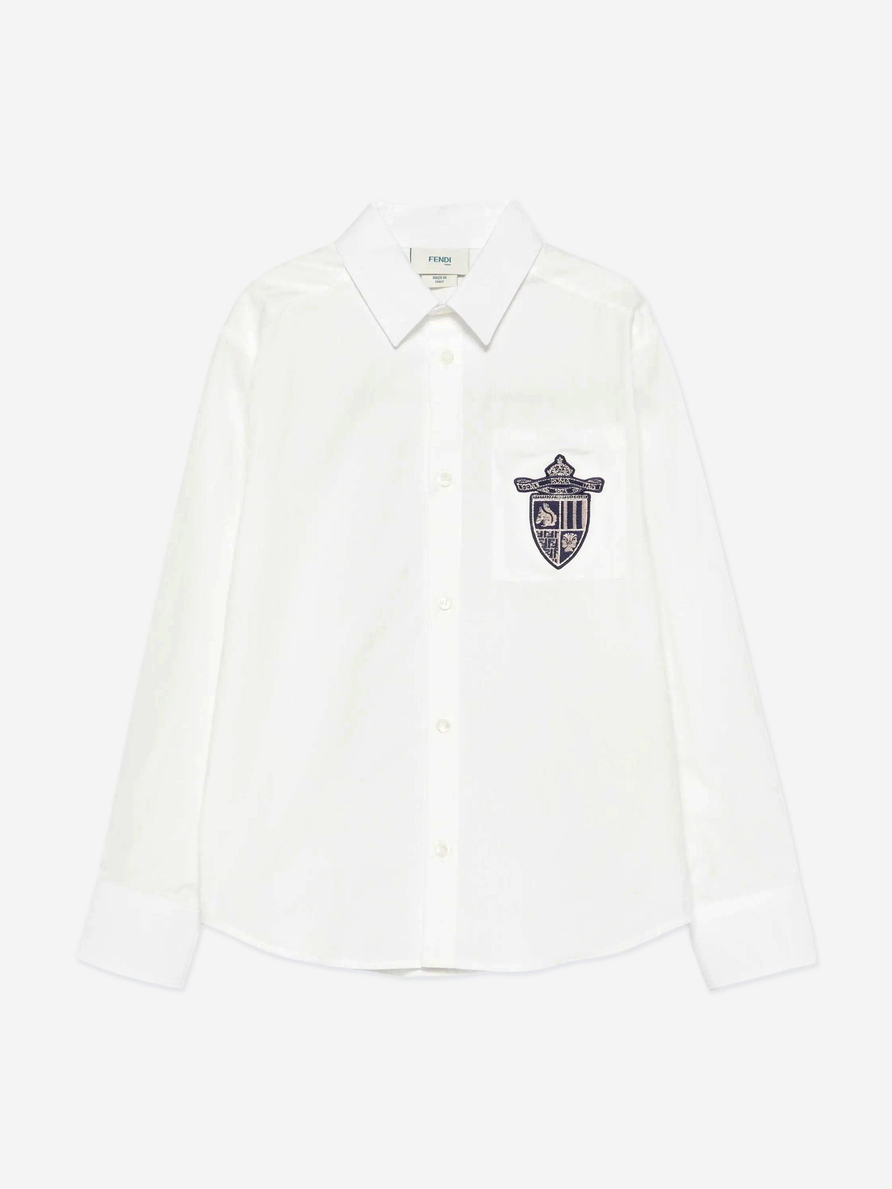 Fendi Boys Cotton Poplin Shirt in White 12 Yrs Fendi Boys Cotton Poplin Shirt in White 12 Yrs