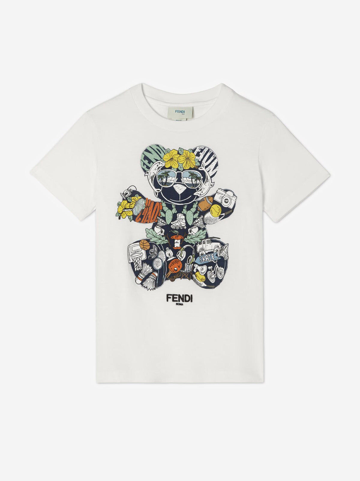Fendi Boys Teddy Bear T-Shirt in White | Childsplay Clothing