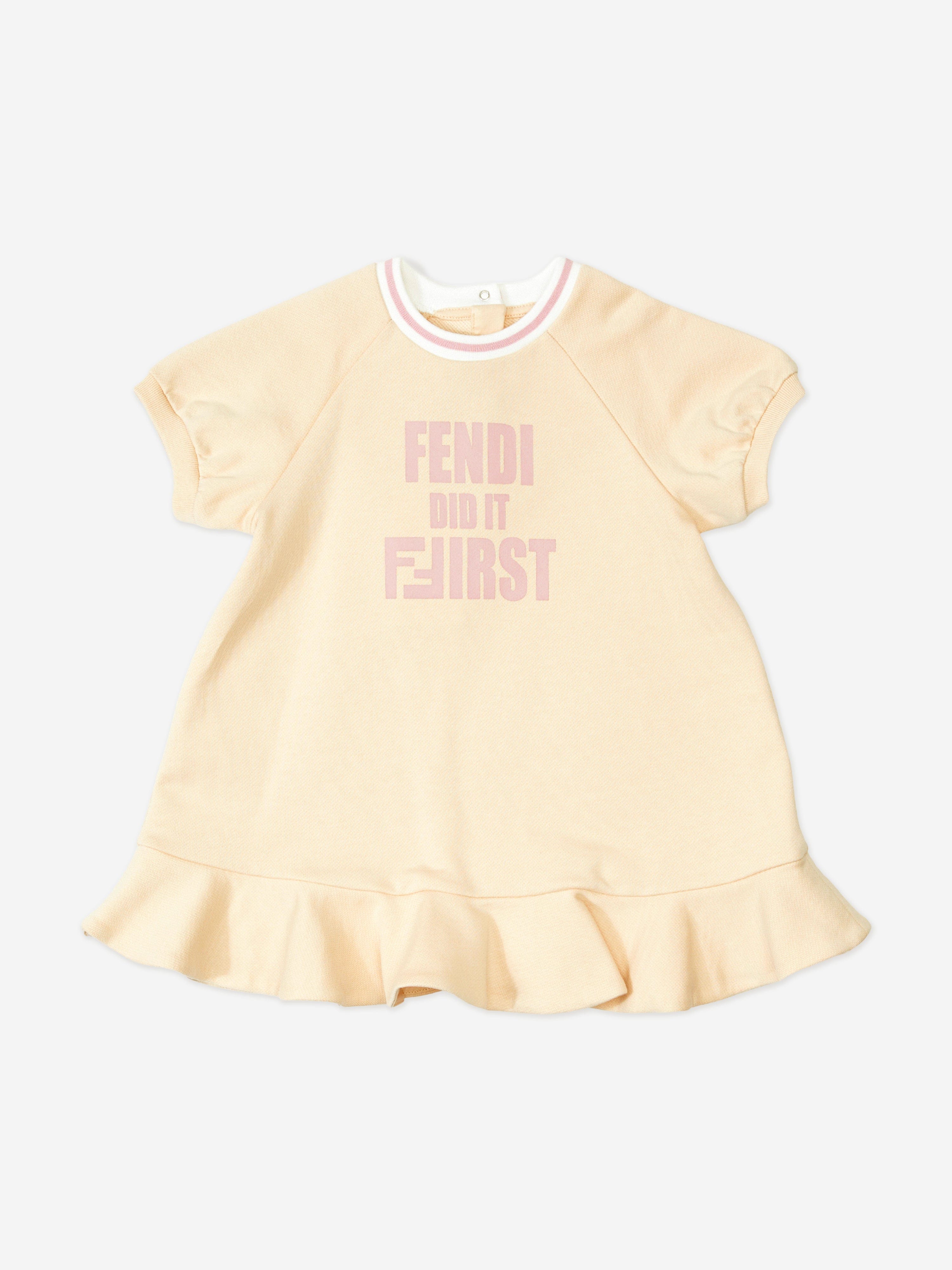 Fendi Baby Girls Slogan Sweater Dress in Pink