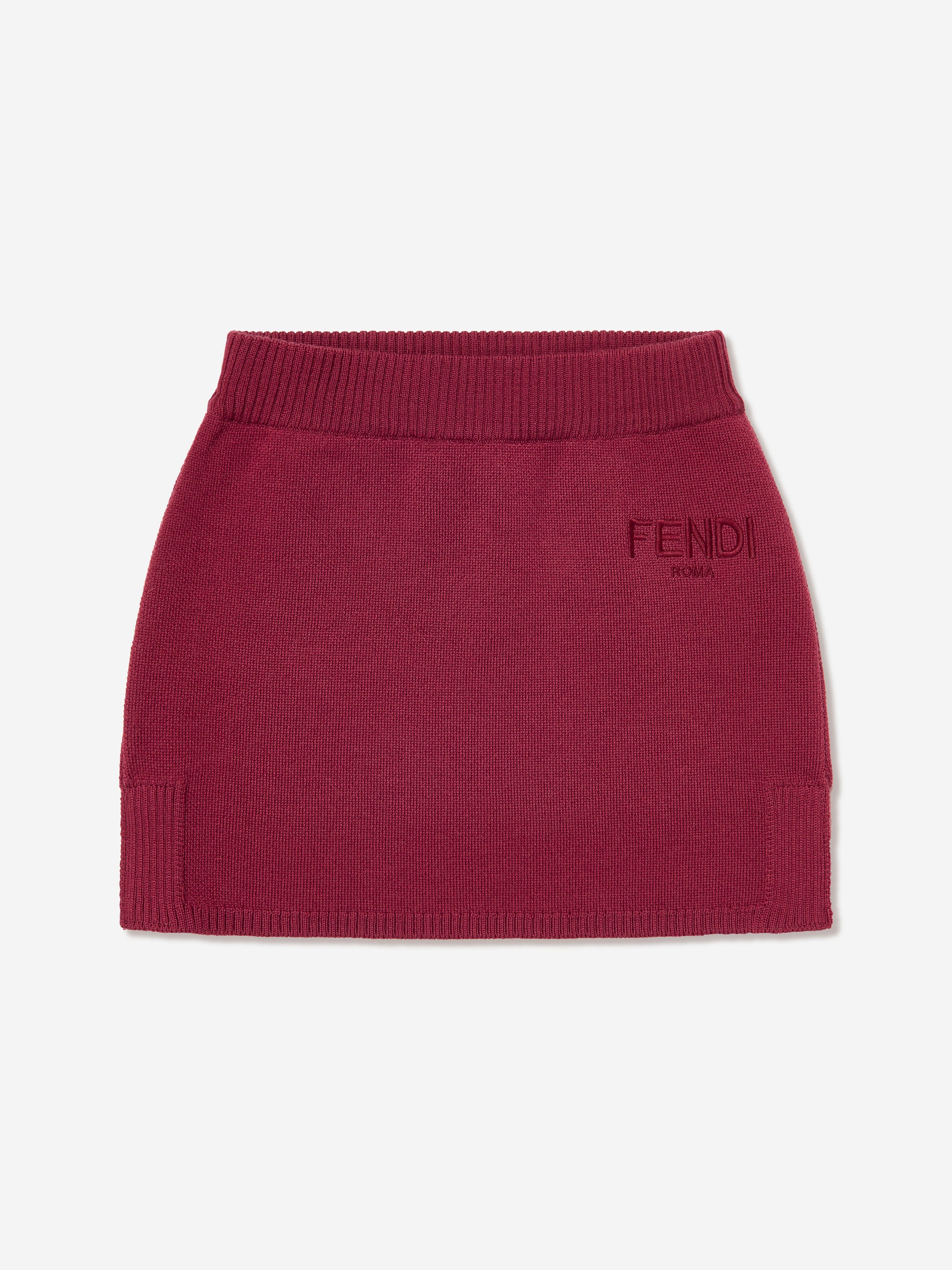 Fendi Girls Wool Knit Logo Skirt in Red | Childsplay Clothing