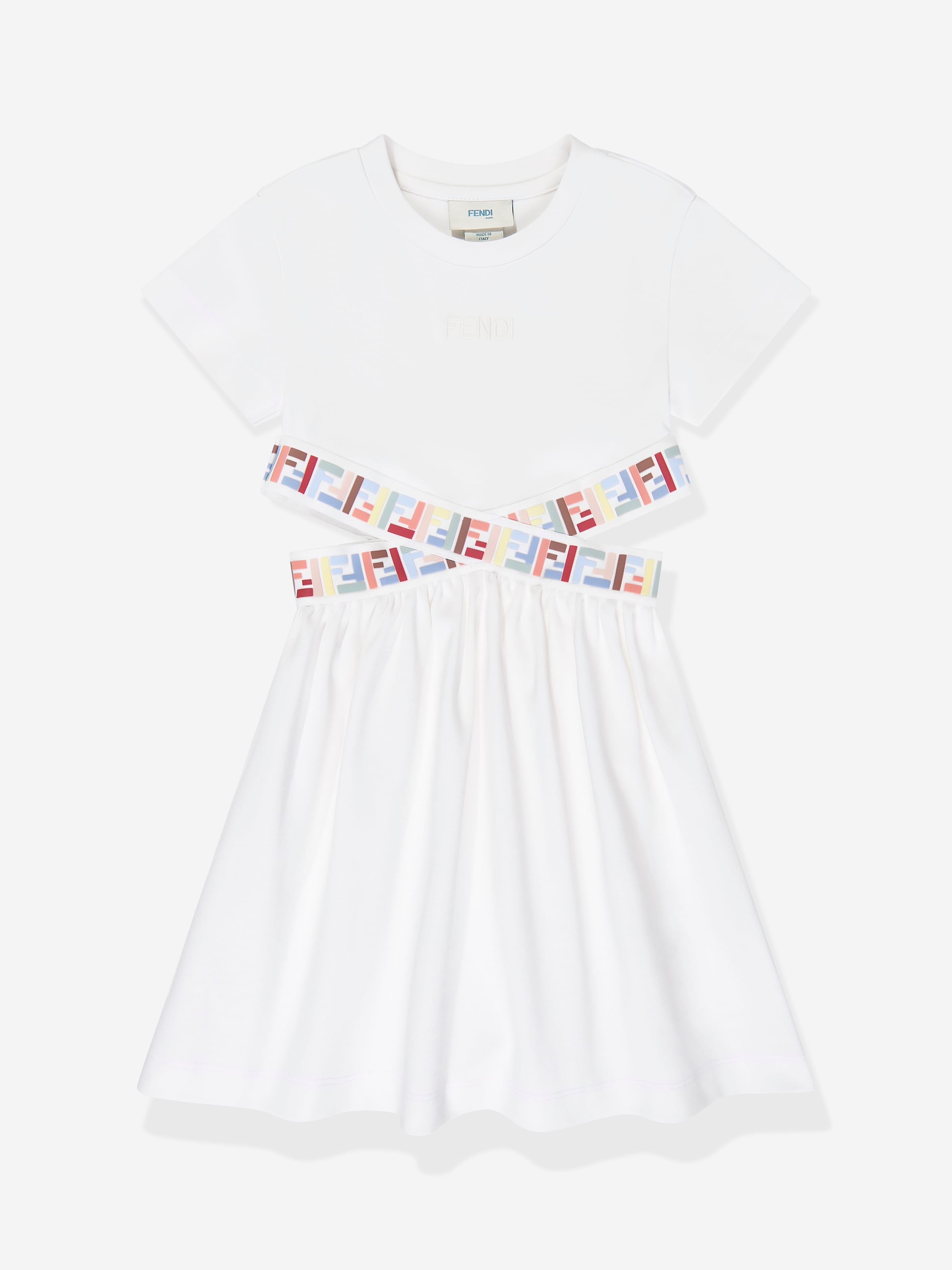 Fendi Girls Cut-Out Detail Dress in Ivory 8 Yrs Multicoloured