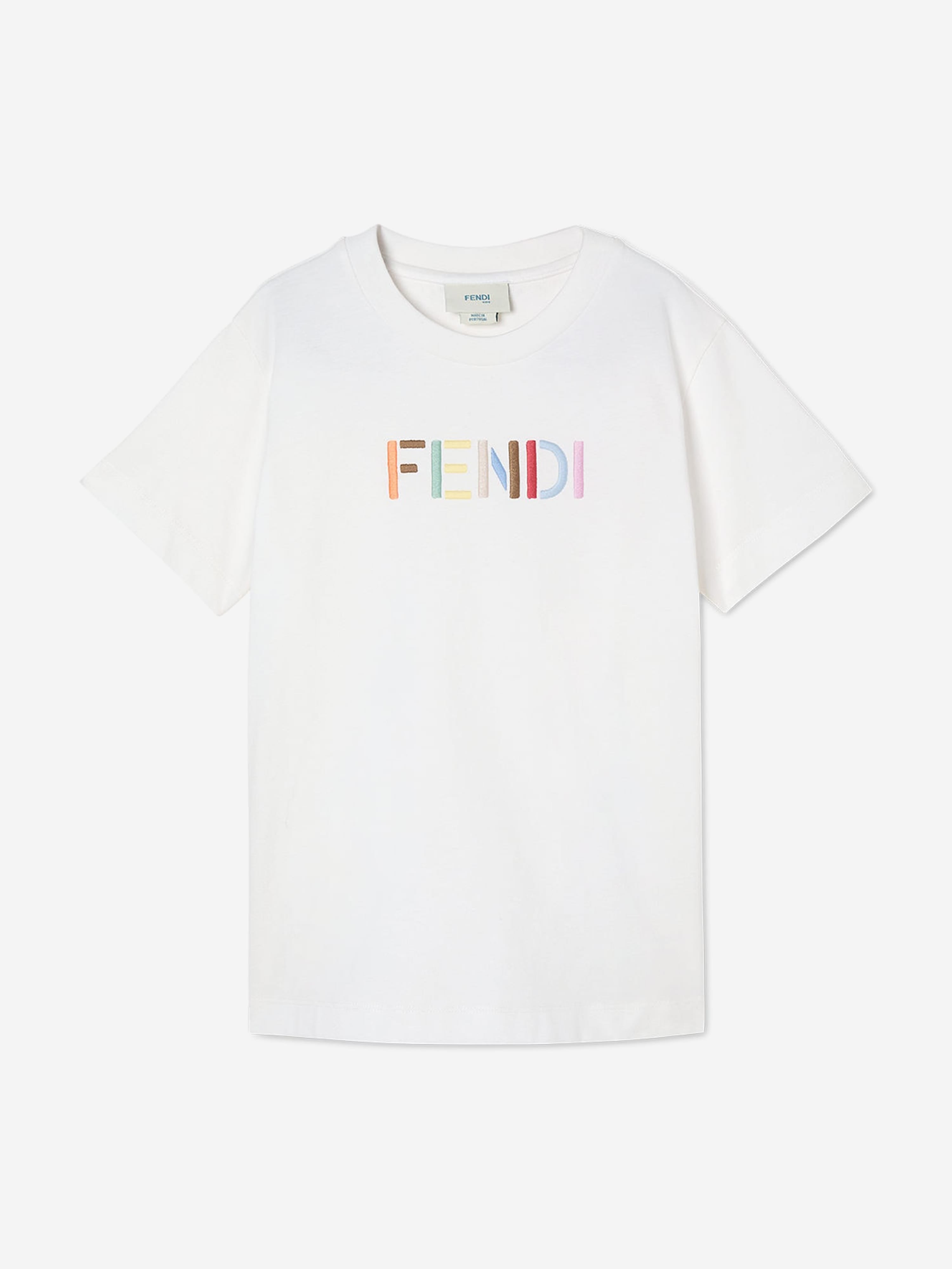 Fendi Kids Logo T-Shirt in Ivory | Designer Kids' T-Shirt
