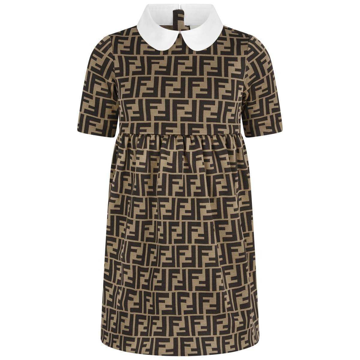 chinese dress ladies Fendi Girls FF Logo Dress in Brown