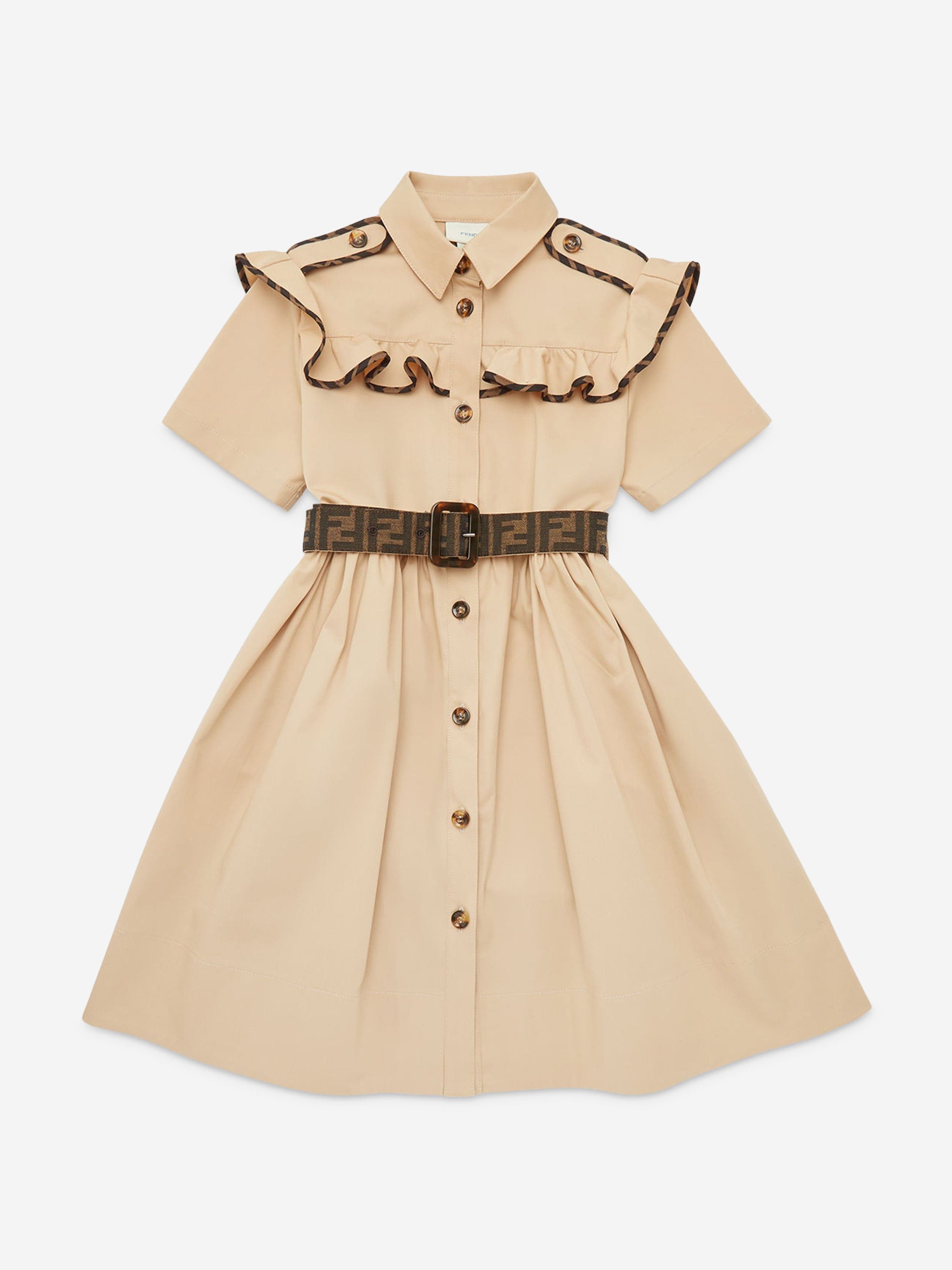 fendi shirt dress Fendi Girls Stretch Gabardine Shirt Dress in Beige