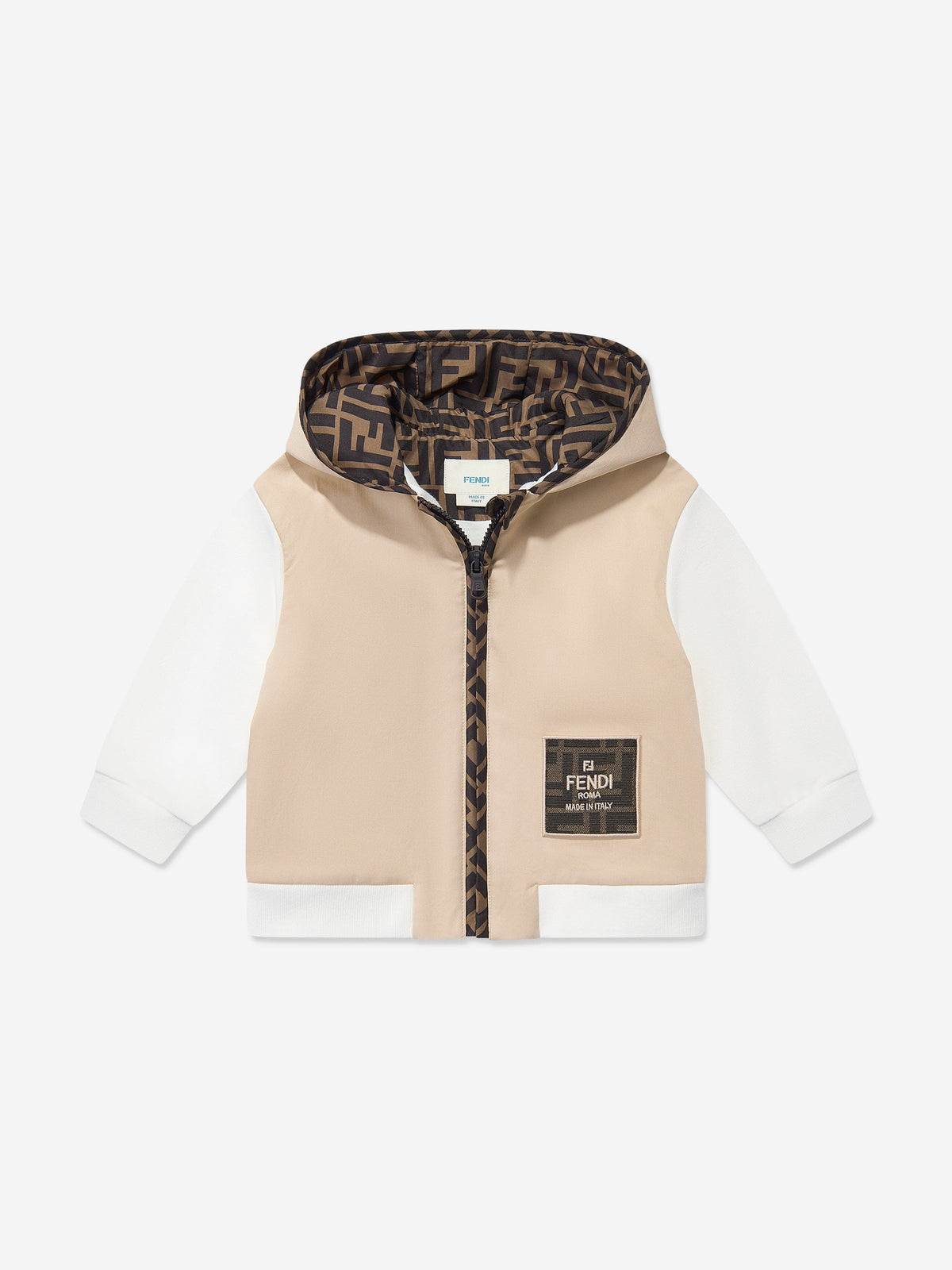 Fendi Baby Boys Stretch Gabardine Zip Up Top in Beige | Childsplay 