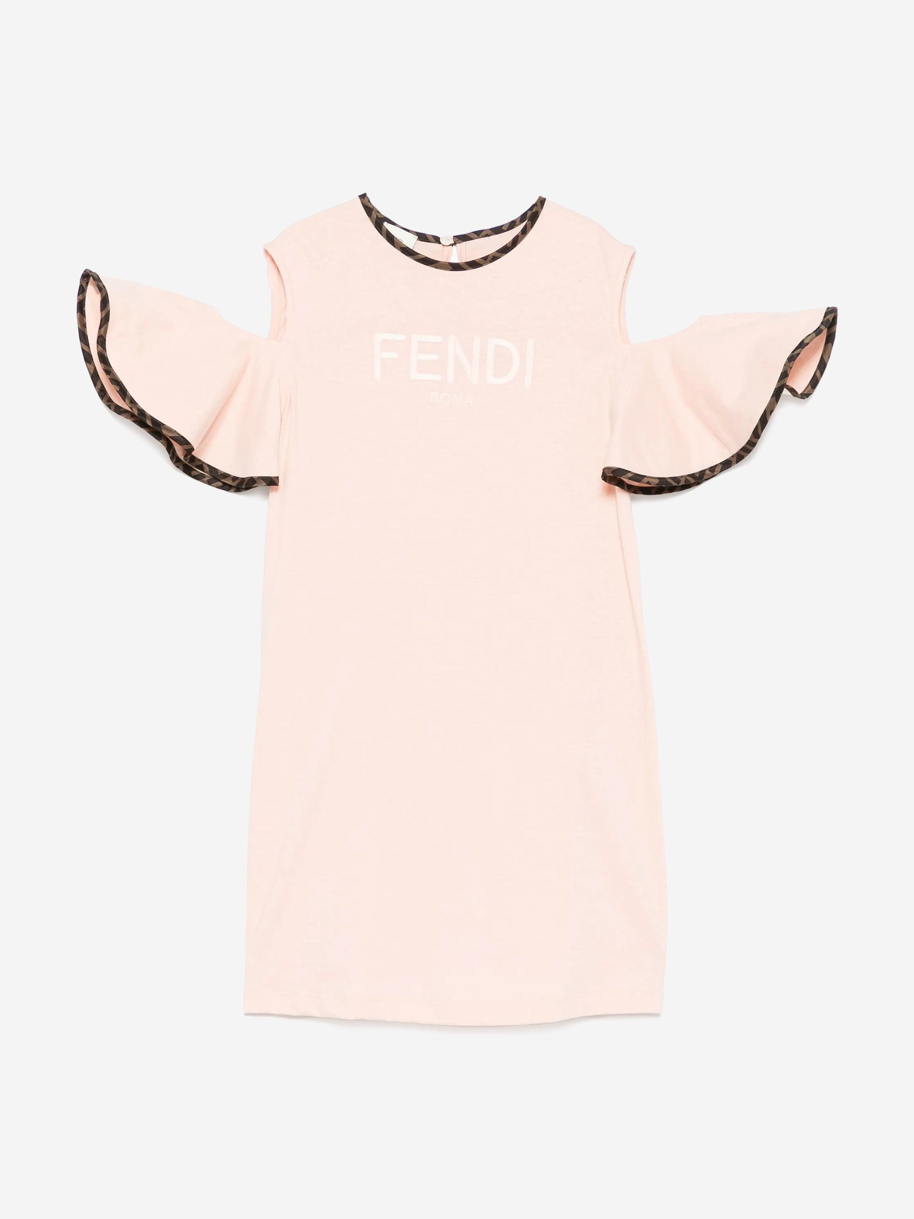 Fendi Girls Off The Shoulder Jersey Dress in Pink