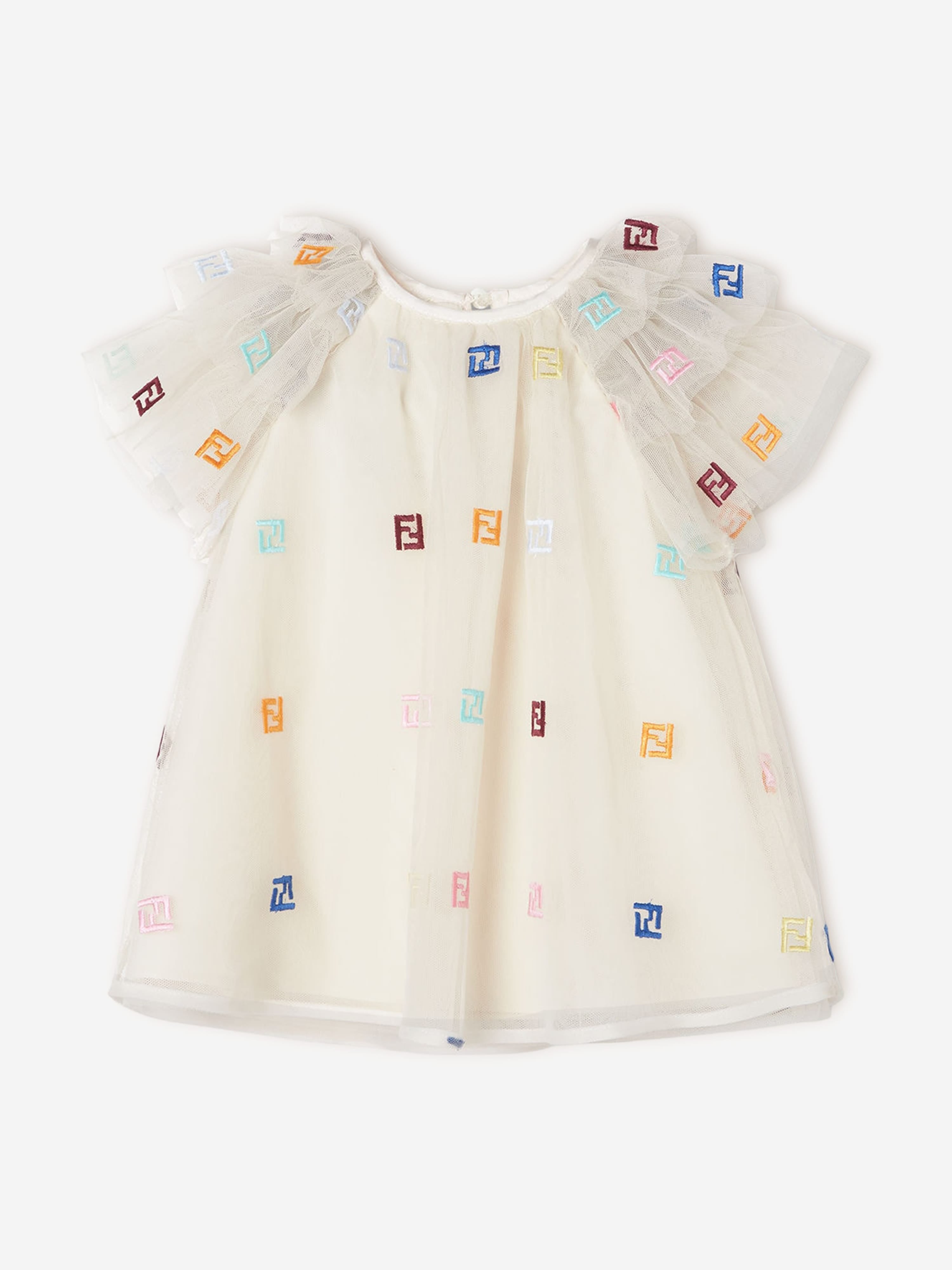 Fendi Baby Girls Tulle FF Logo Dress in Beige | Childsplay Clothing
