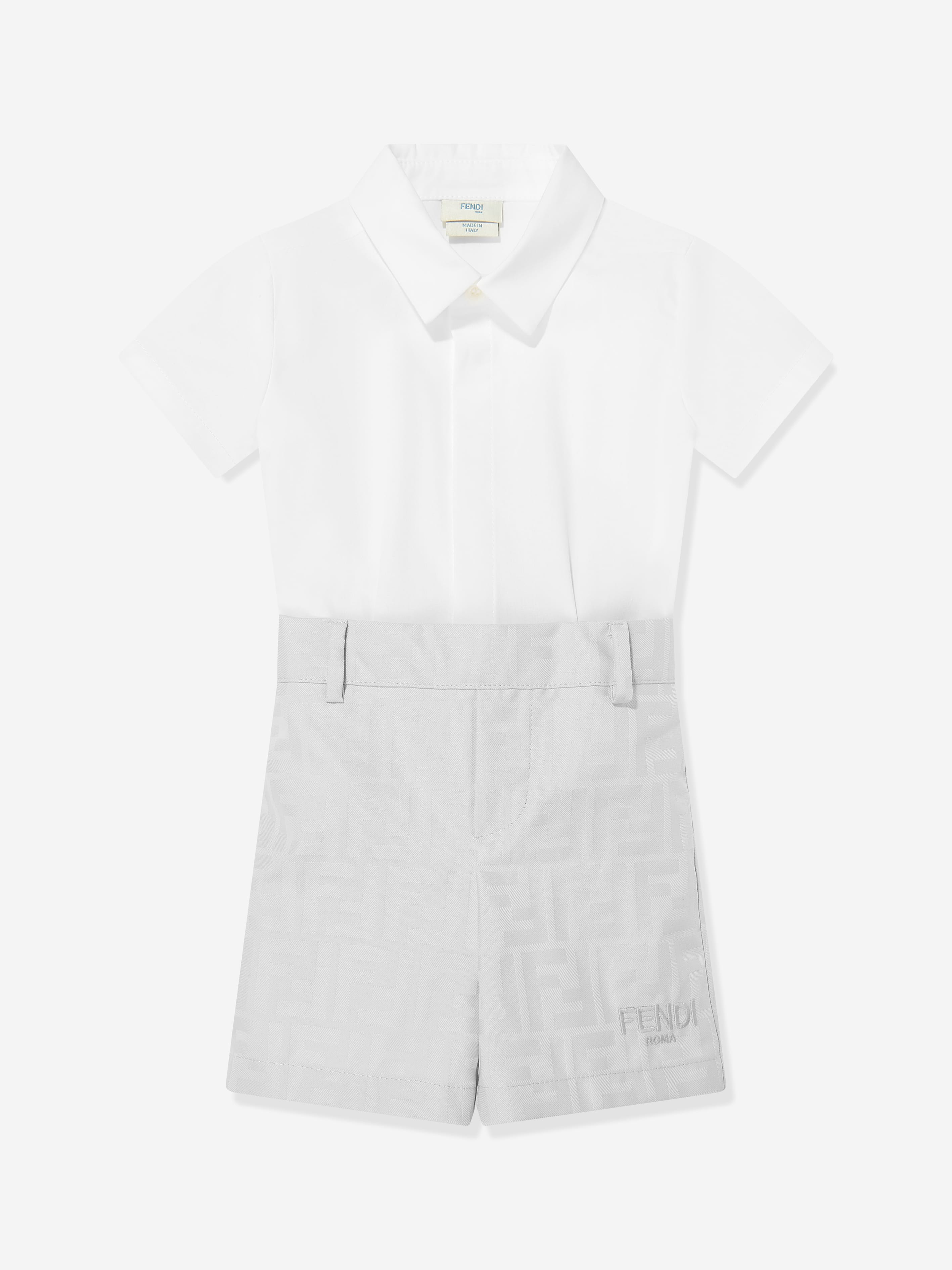 Fendi Baby Boys Poplin Playsuit in Grey