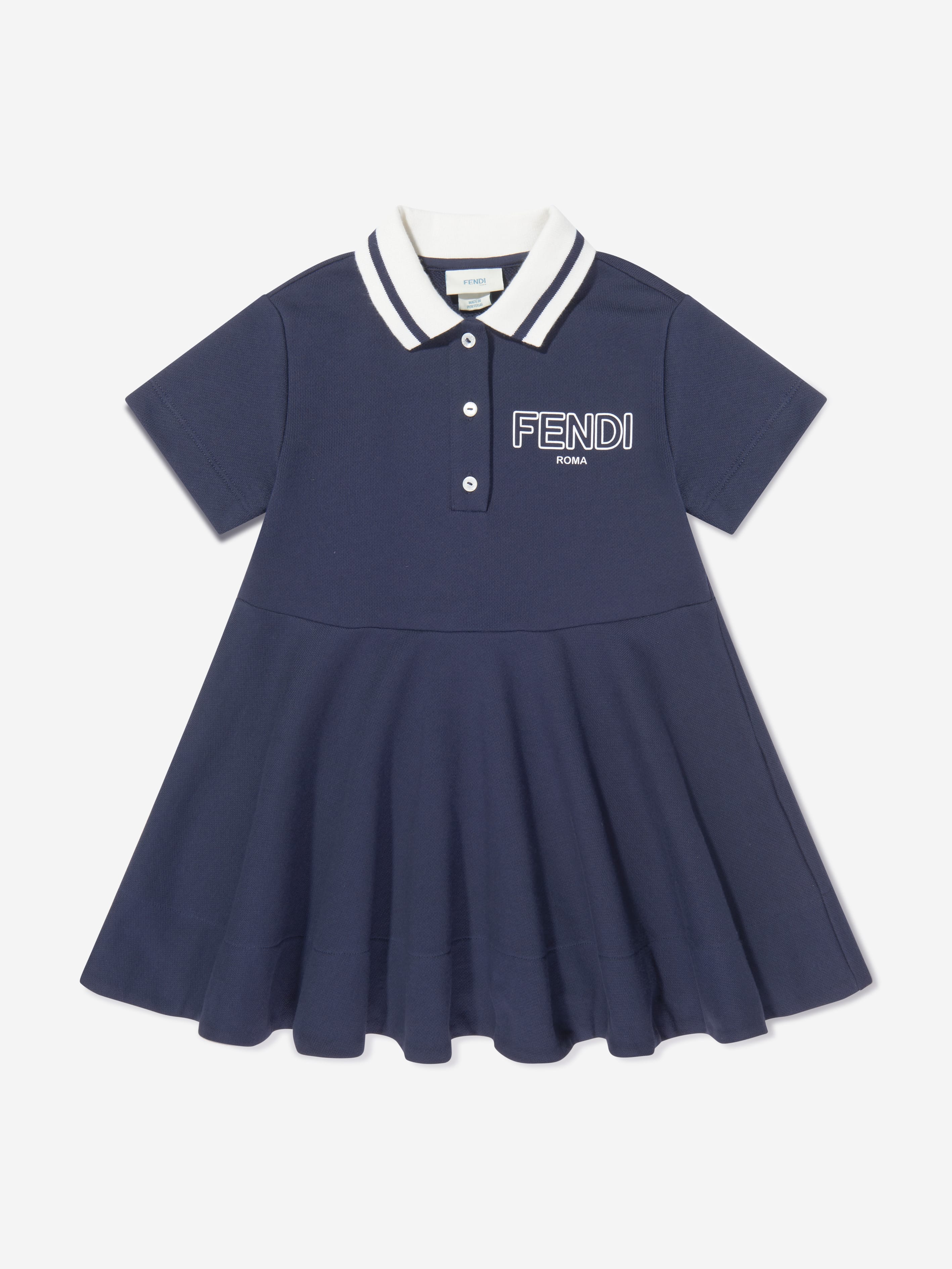 Fendi Girls Logo Polo Dress in Navy