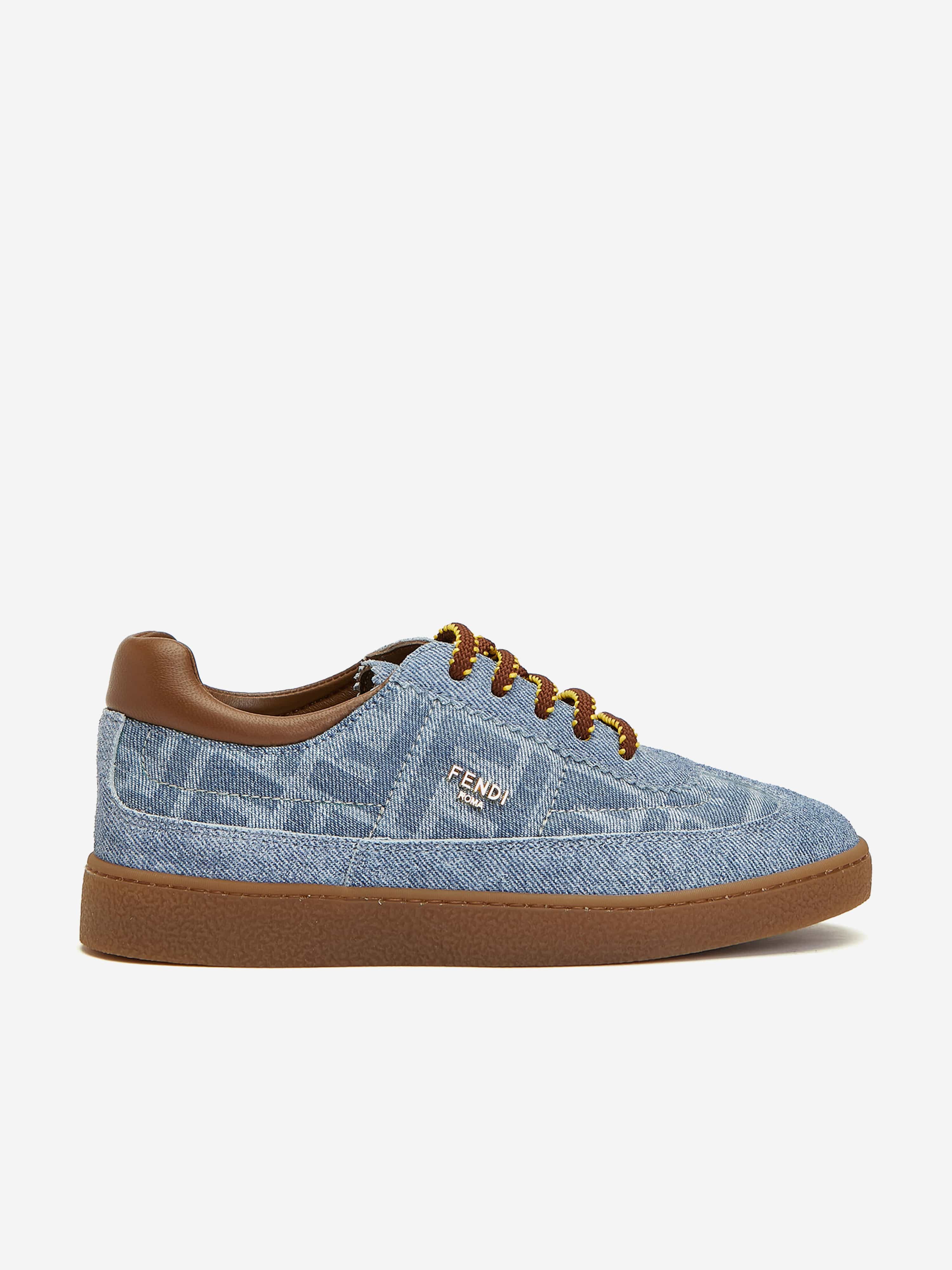 Fendi Kids Leather Logo Trainers in Blue | Childsplay Clothing