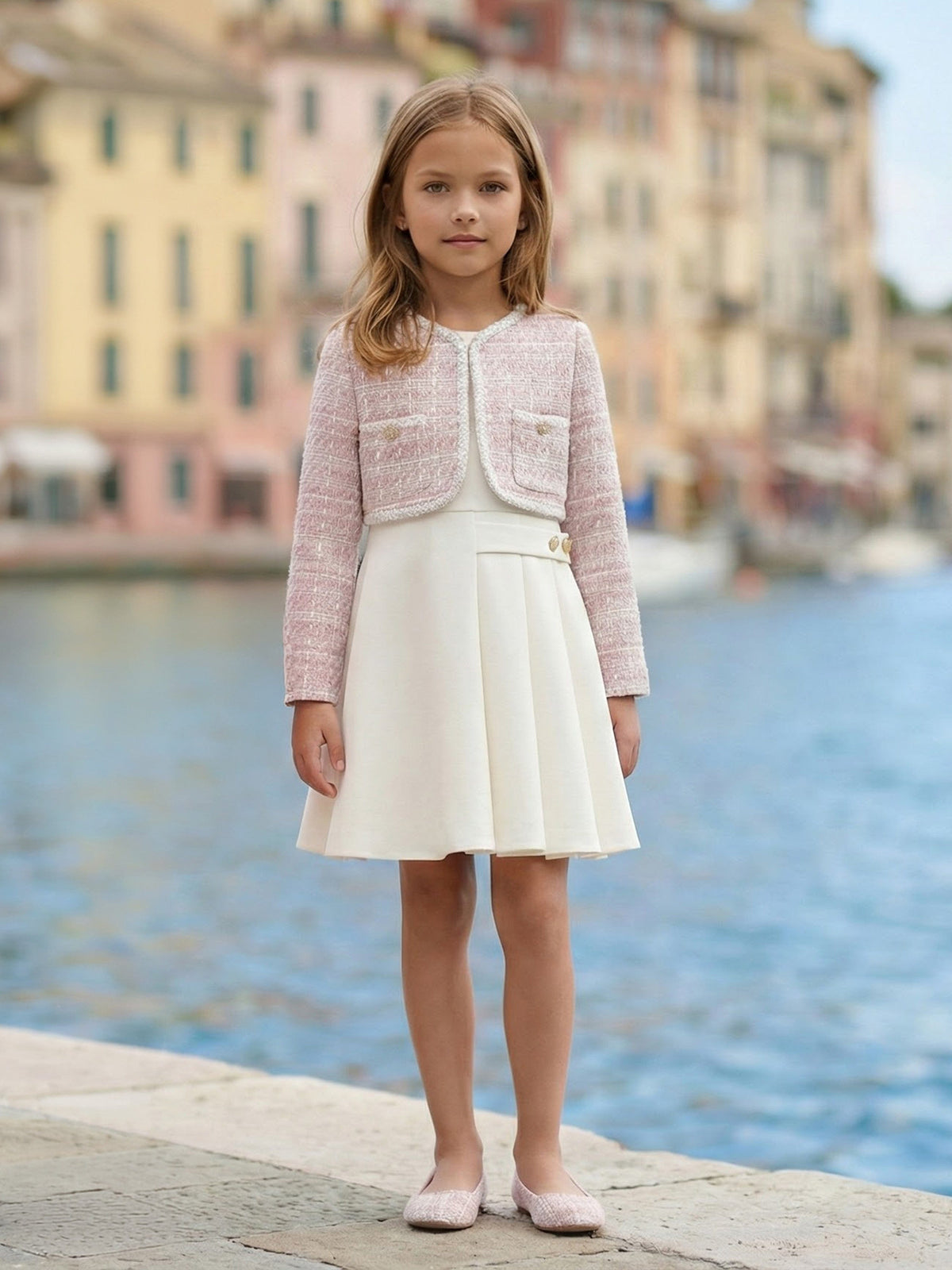 FLOREL Girls Dress and Jacket Set in Ivory 3 Years