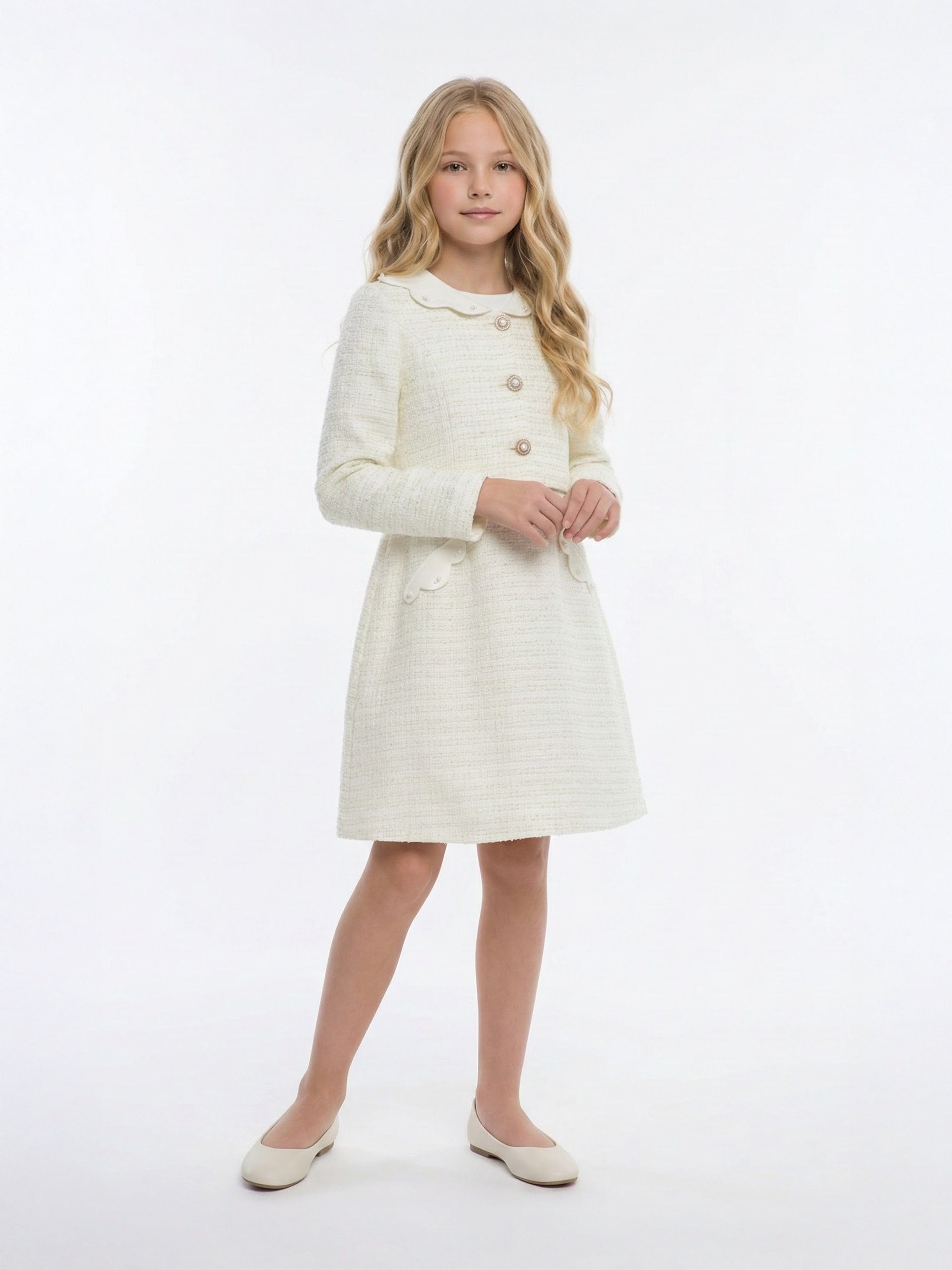 FLOREL Girls Jacket and Dress Set in Ivory 14