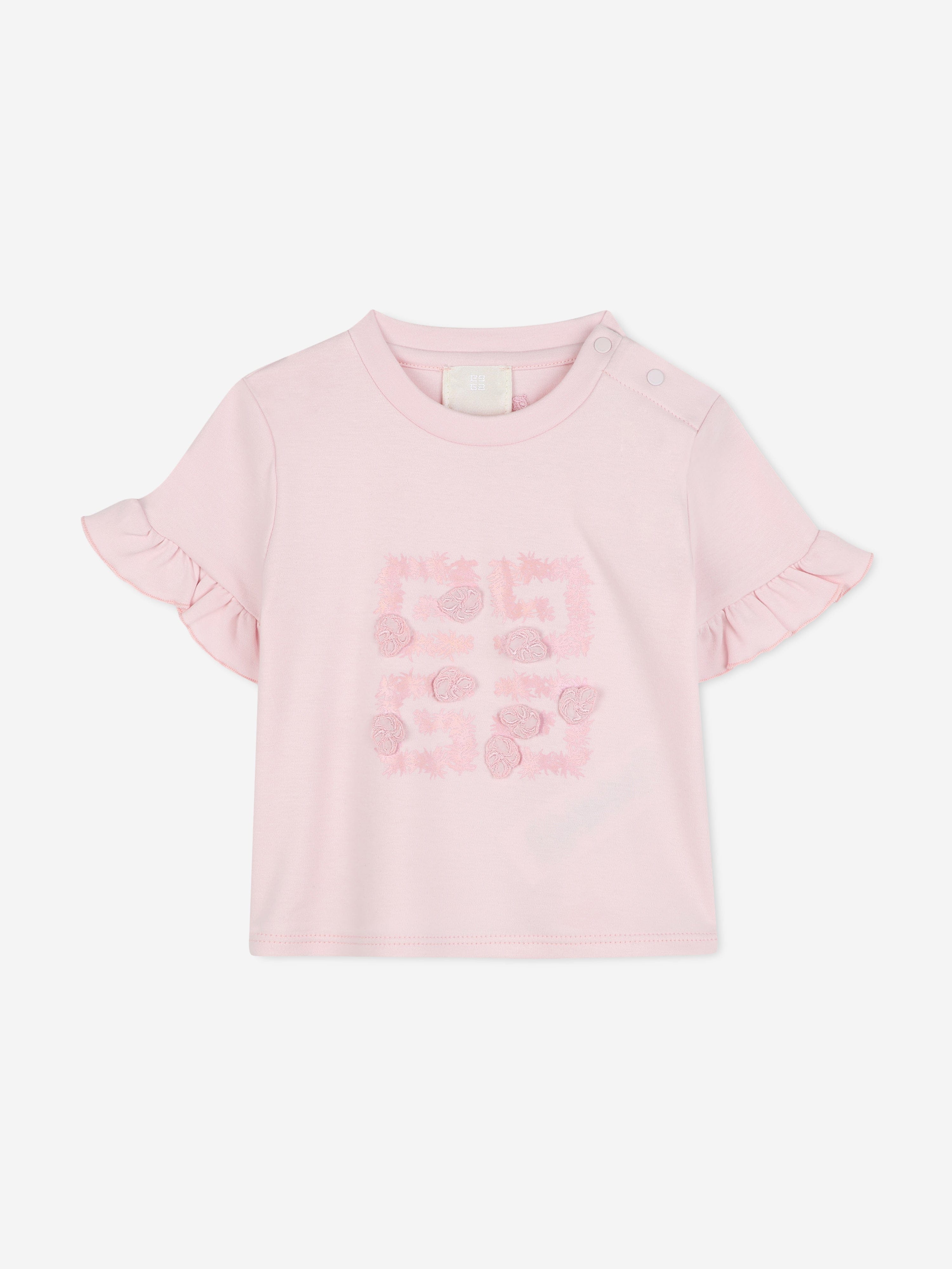 Givenchy Givenchy Baby Girls Floral 4G Logo T-Shirt in Pink