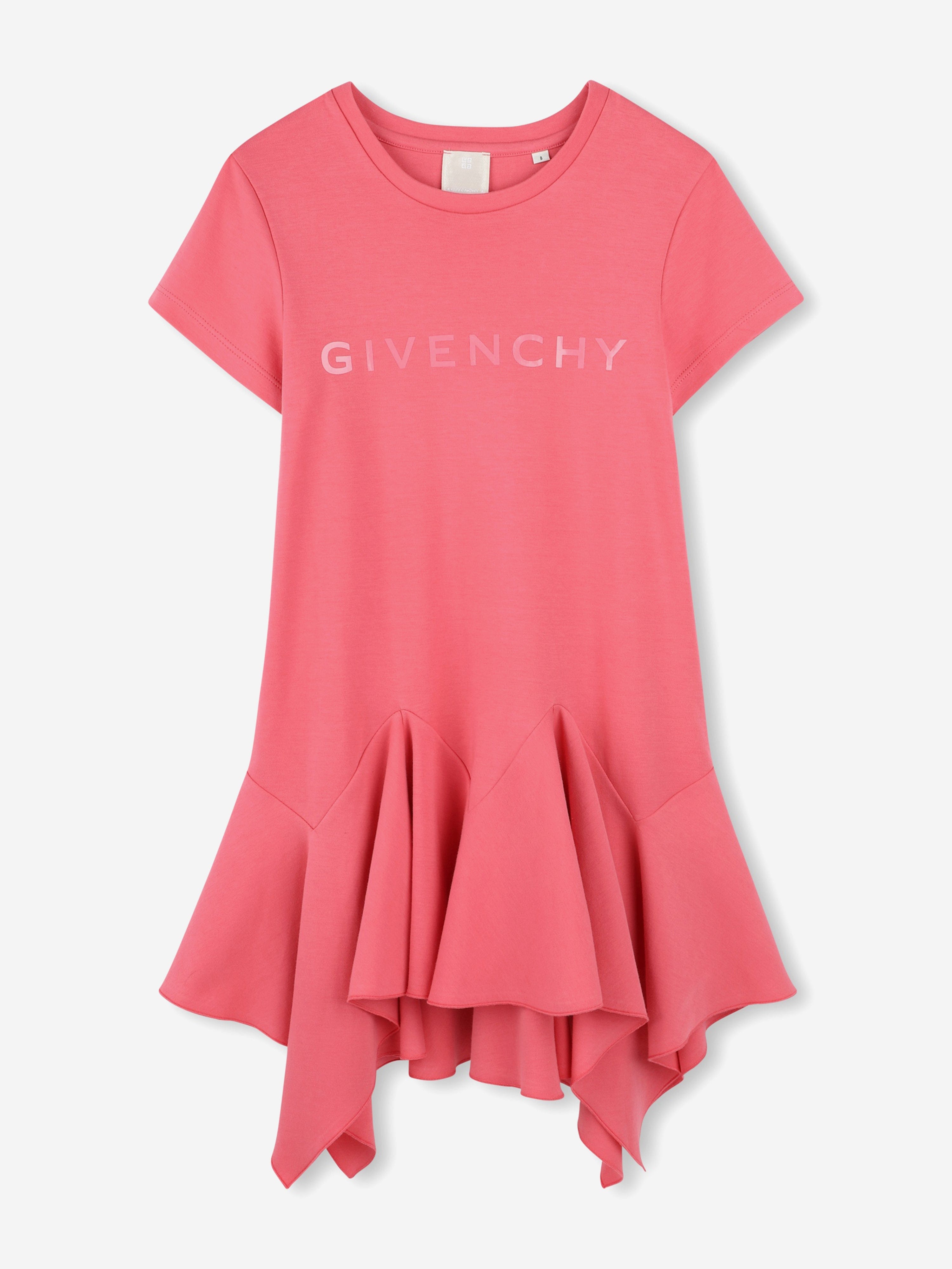 open lace back dress Givenchy Girls Logo Ruffle Dress in Pink