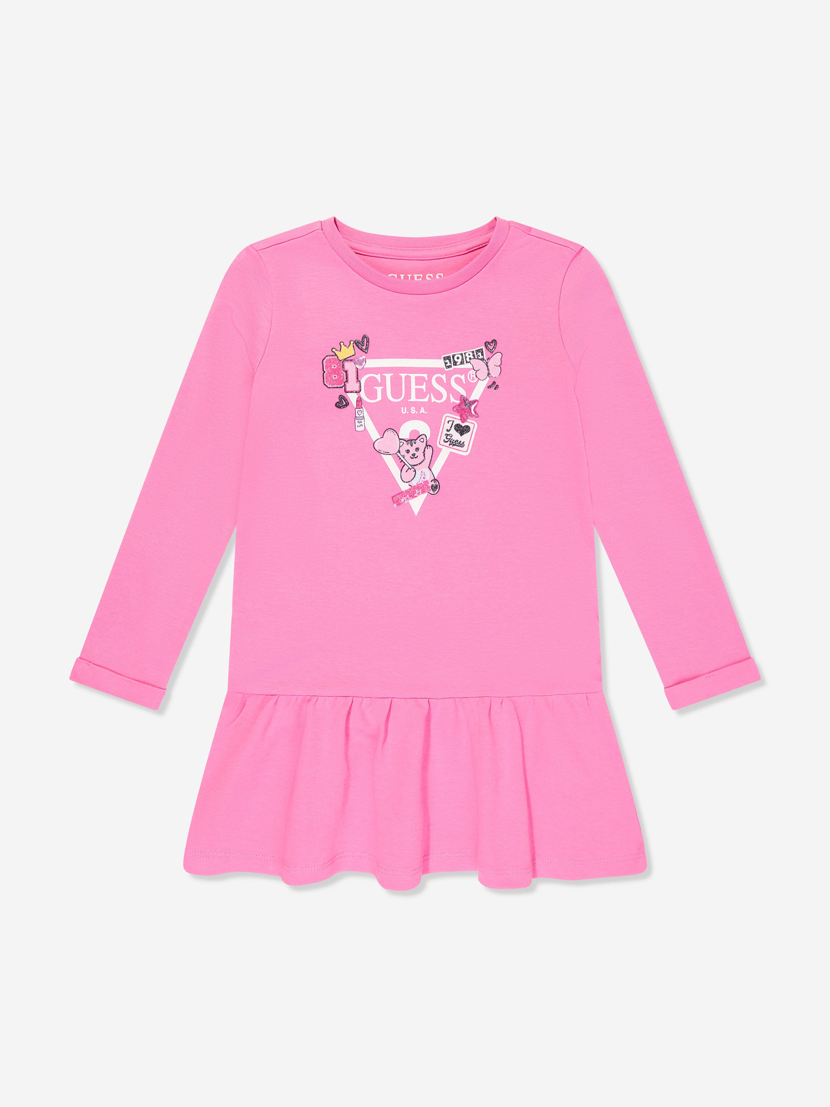 Guess Girls Logo Jersey Dress in Pink