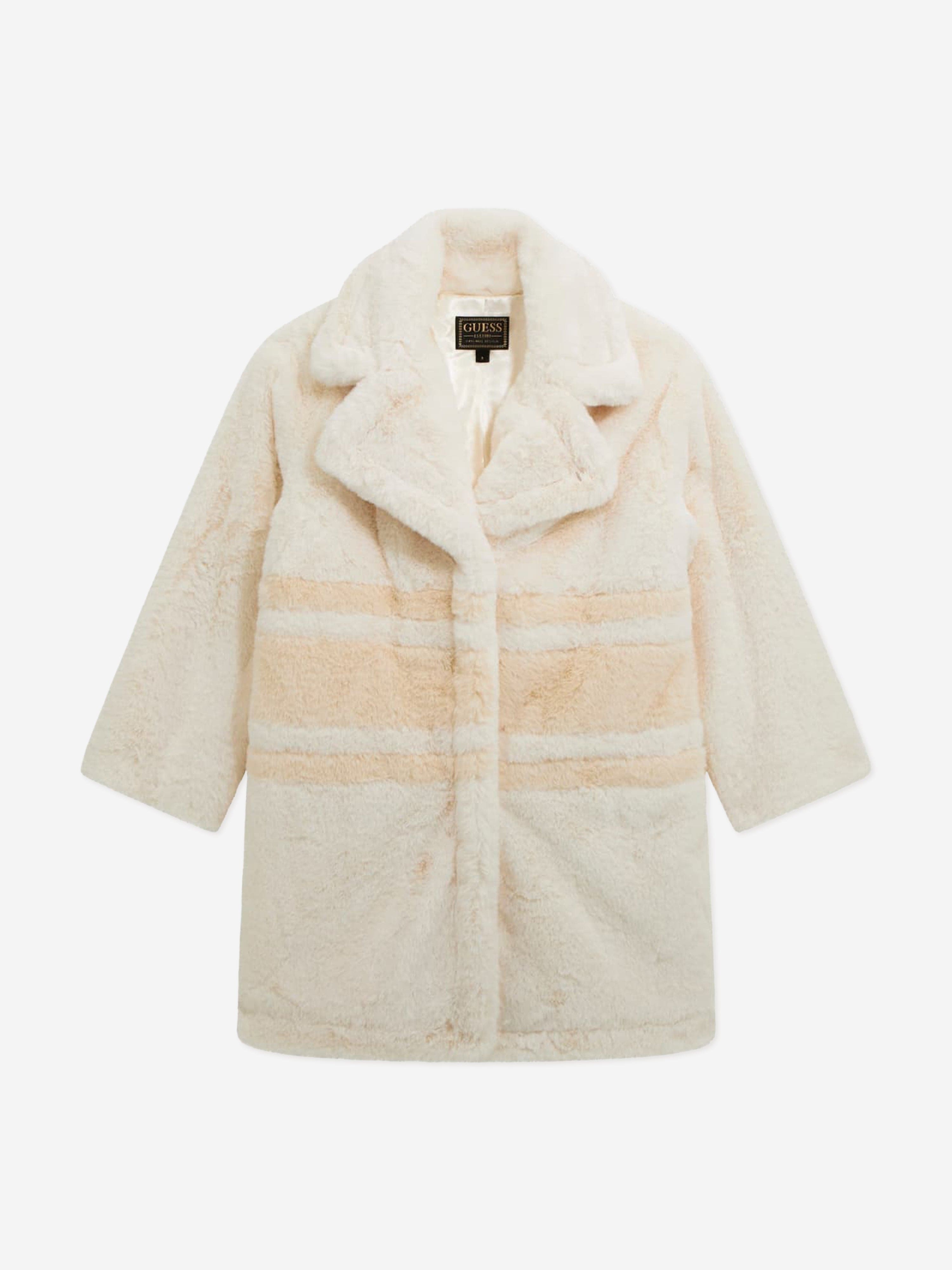 Guess Girls Faux Fur Coat in Ivory | Childsplay Clothing