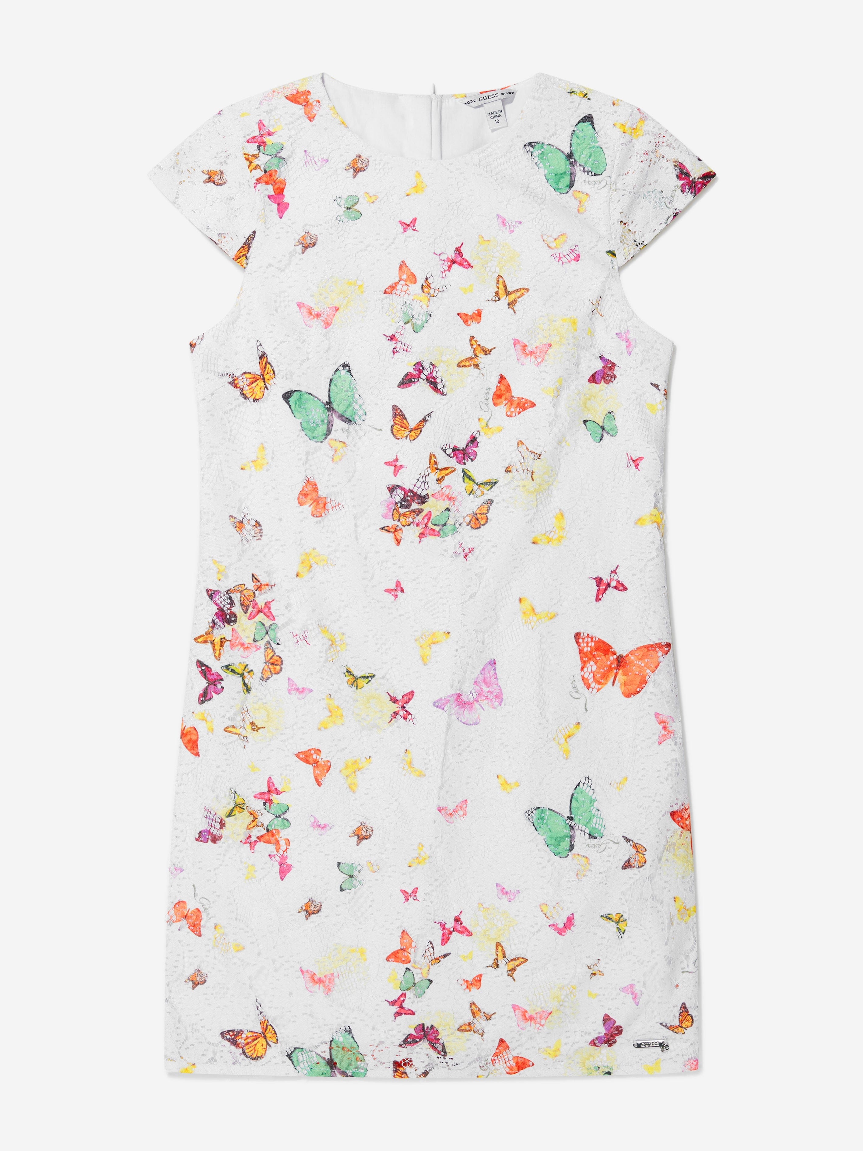 Guess Girls Lace Butterfly Collage Dress 16 Yrs Ivory