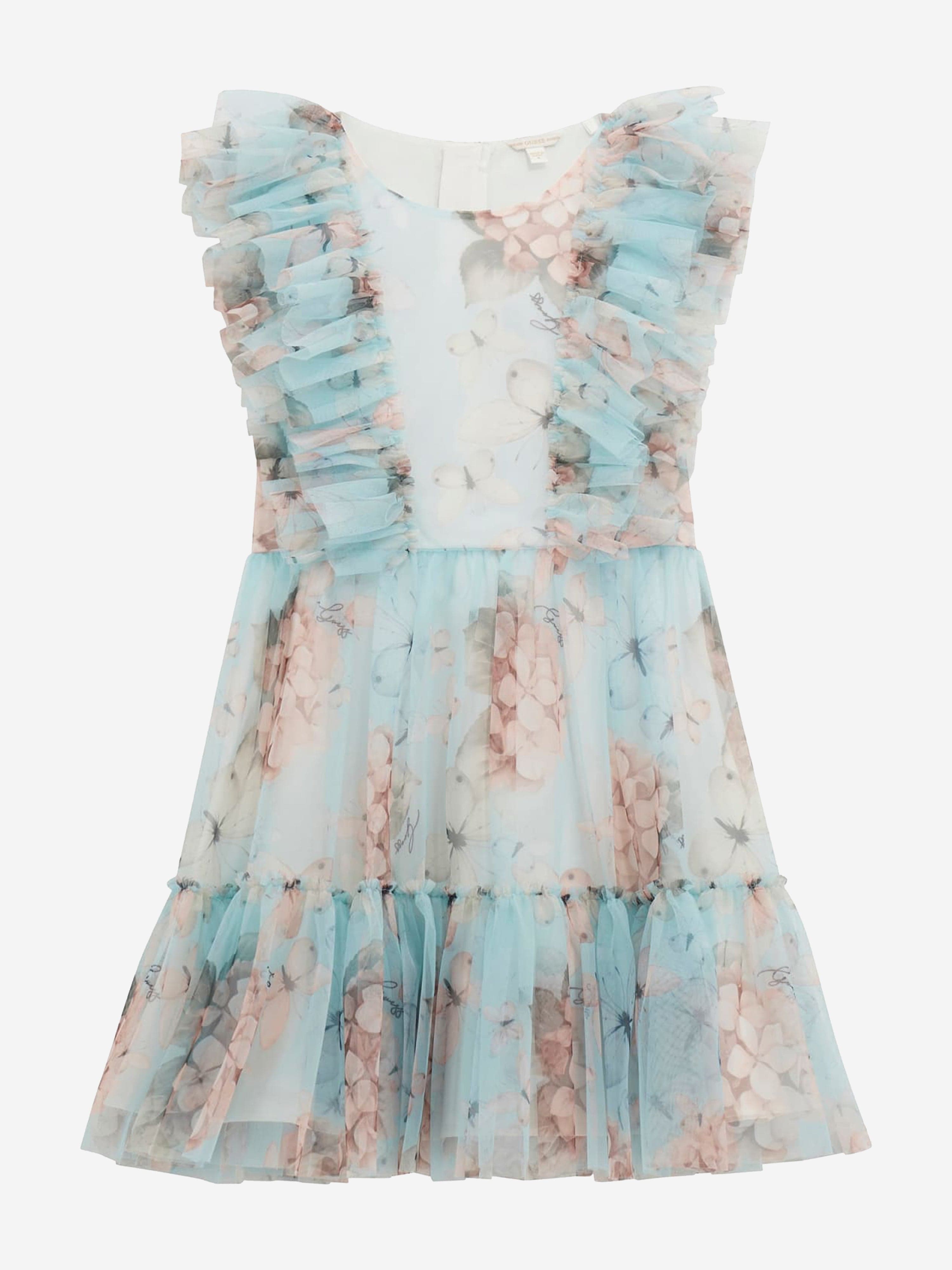 Guess Girls Butterly Collage Tulle Dress in Blue 8 Yrs